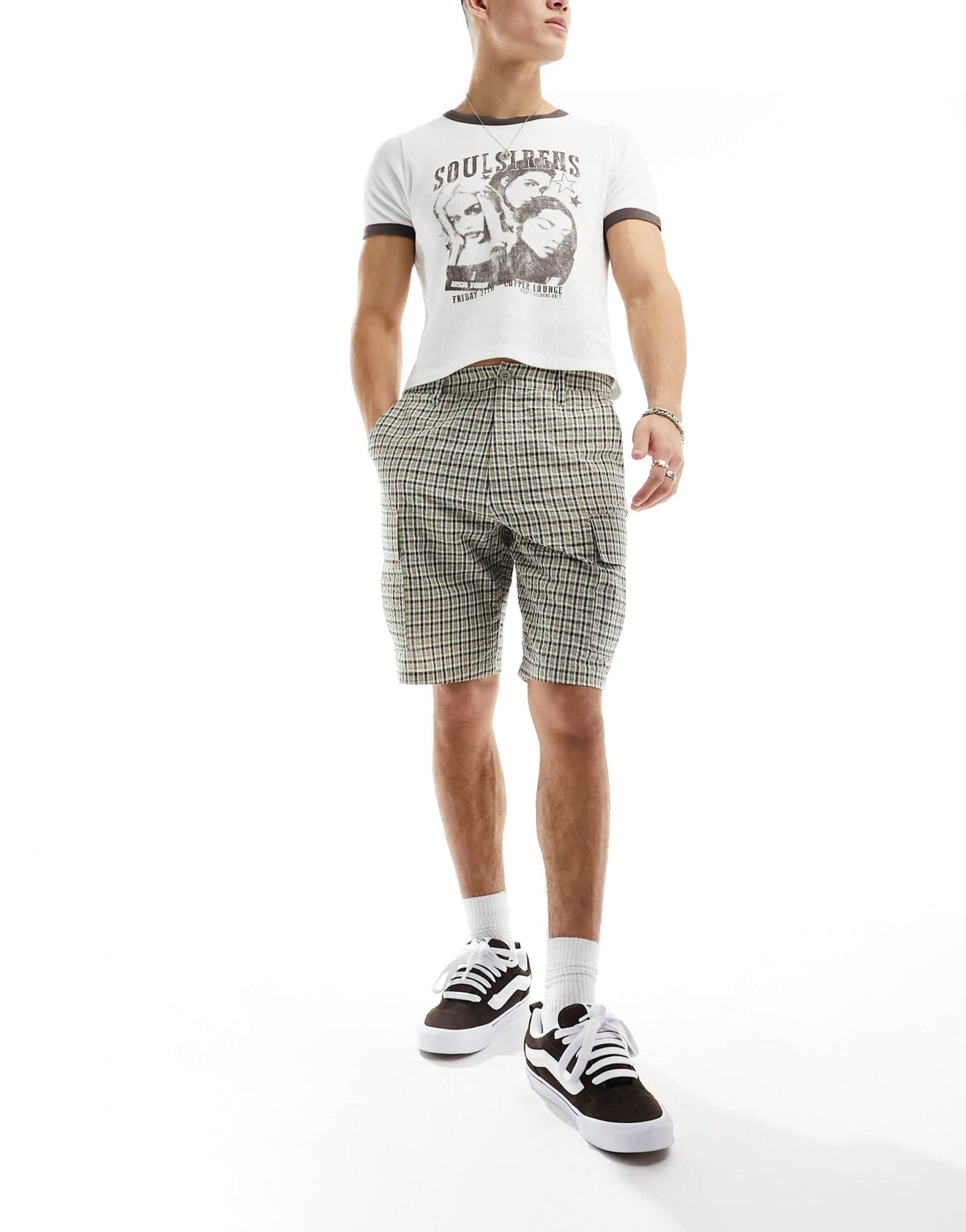 ASOS DESIGN fit cargo shorts in textured check print - ASOS Sample Sale EU Store