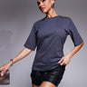 ASOS DESIGN fitted waist t-shirt with wrap cut out back detail in charcoal