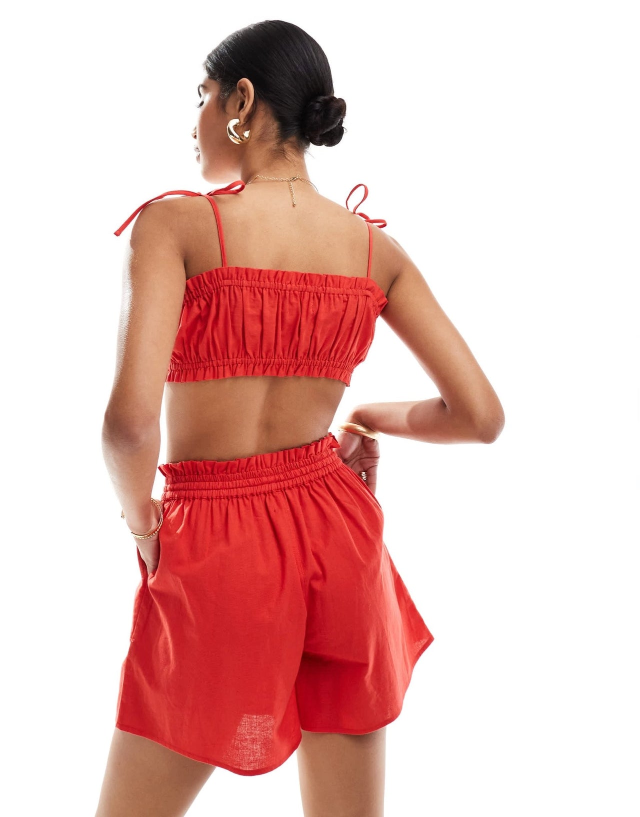 ASOS DESIGN flippy short with linen in red co - ord - ASOS Sample Sale EU Store