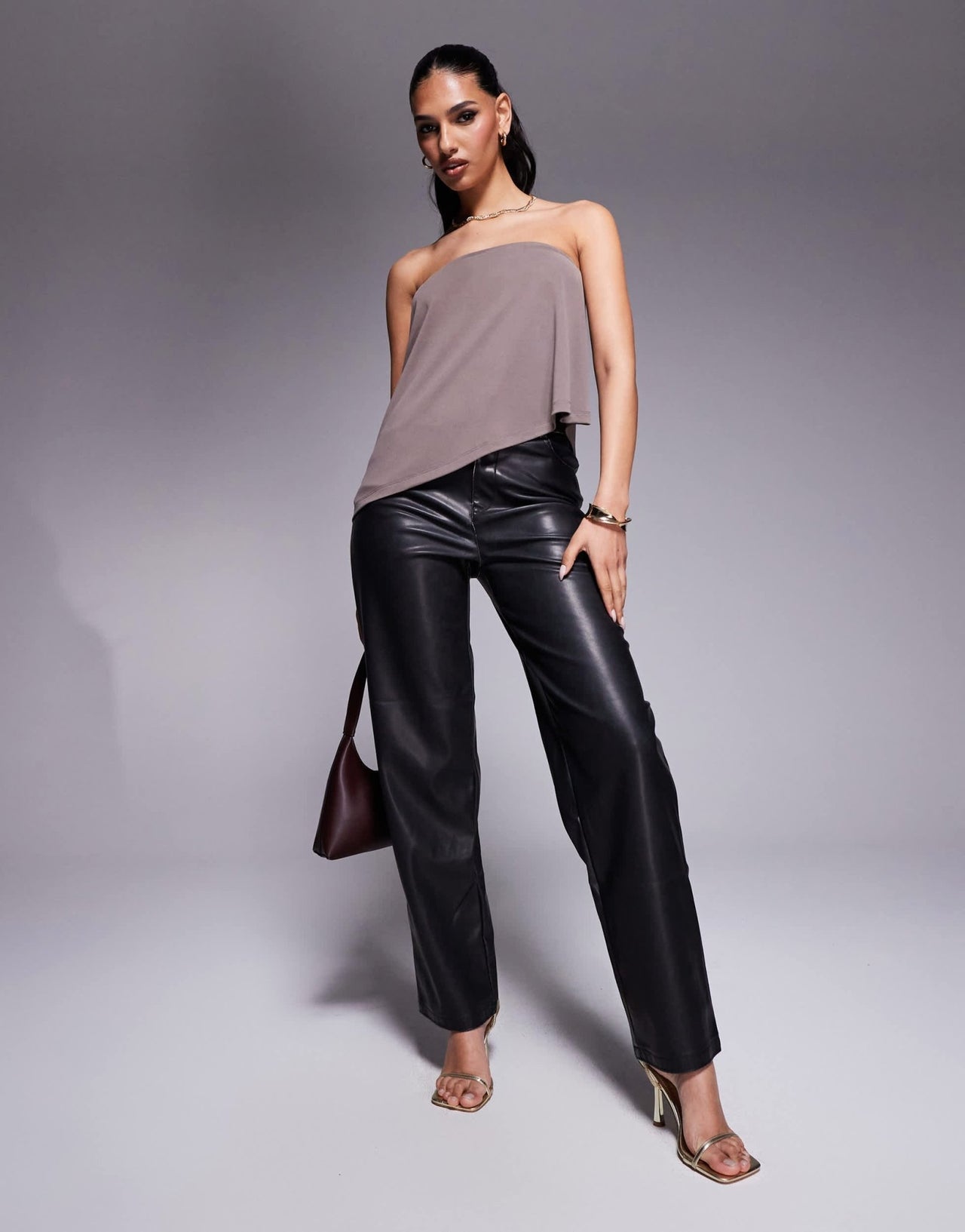 ASOS DESIGN floaty asymmetric cupro bandeau longline top in brown - ASOS Sample Sale EU Store
