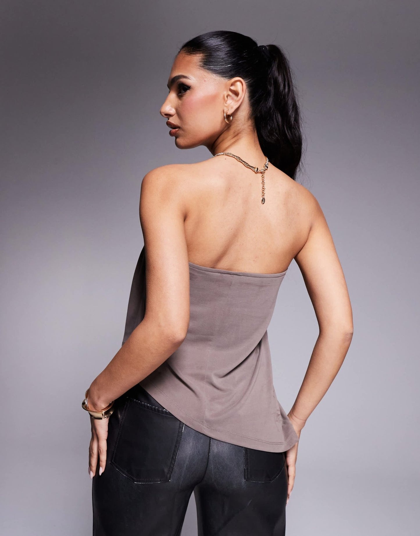 ASOS DESIGN floaty asymmetric cupro bandeau longline top in brown - ASOS Sample Sale EU Store
