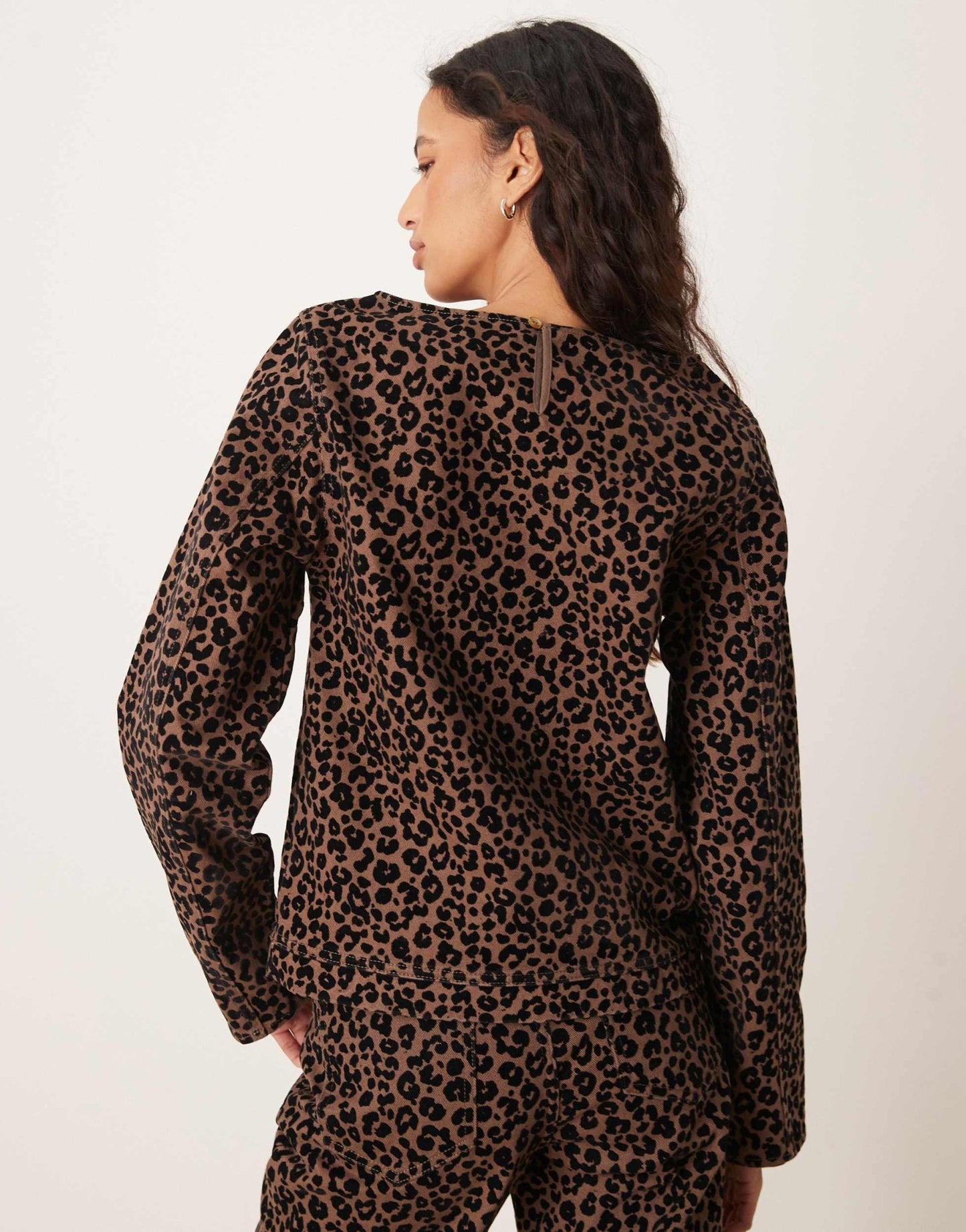 ASOS DESIGN flocked denim long sleeve top in dark leopard print - ASOS Sample Sale EU Store