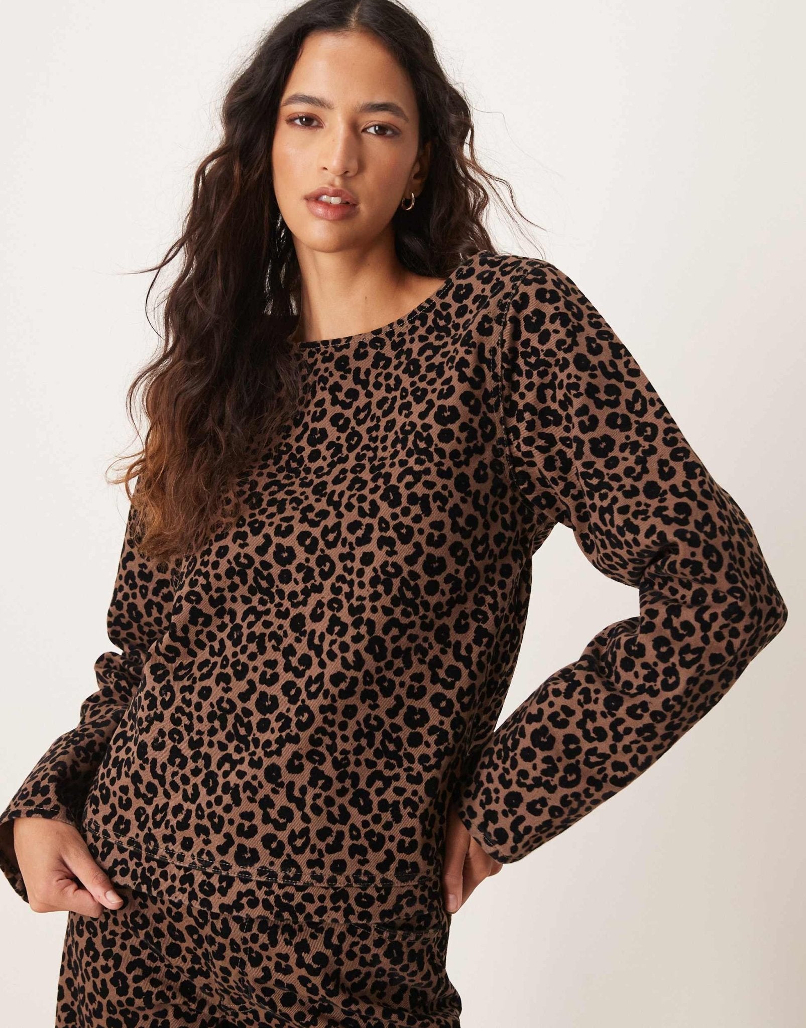 ASOS DESIGN flocked denim long sleeve top in dark leopard print - ASOS Sample Sale EU Store