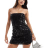ASOS DESIGN floral sequin bardot mini dress in black