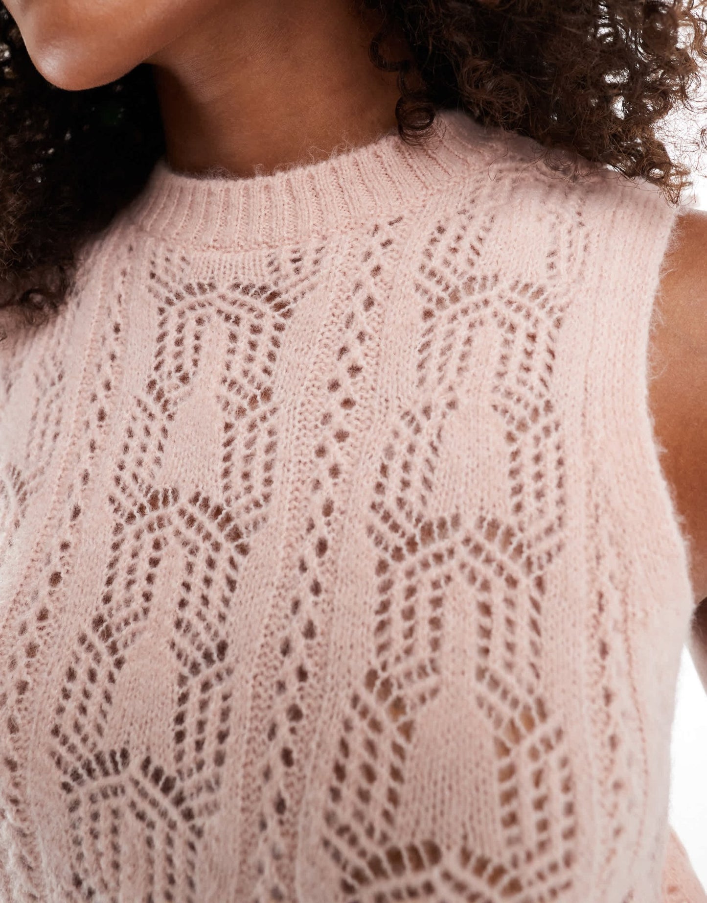 ASOS DESIGN fluffy knit tank top with pointelle stitch in pink - ASOS Sample Sale EU Store