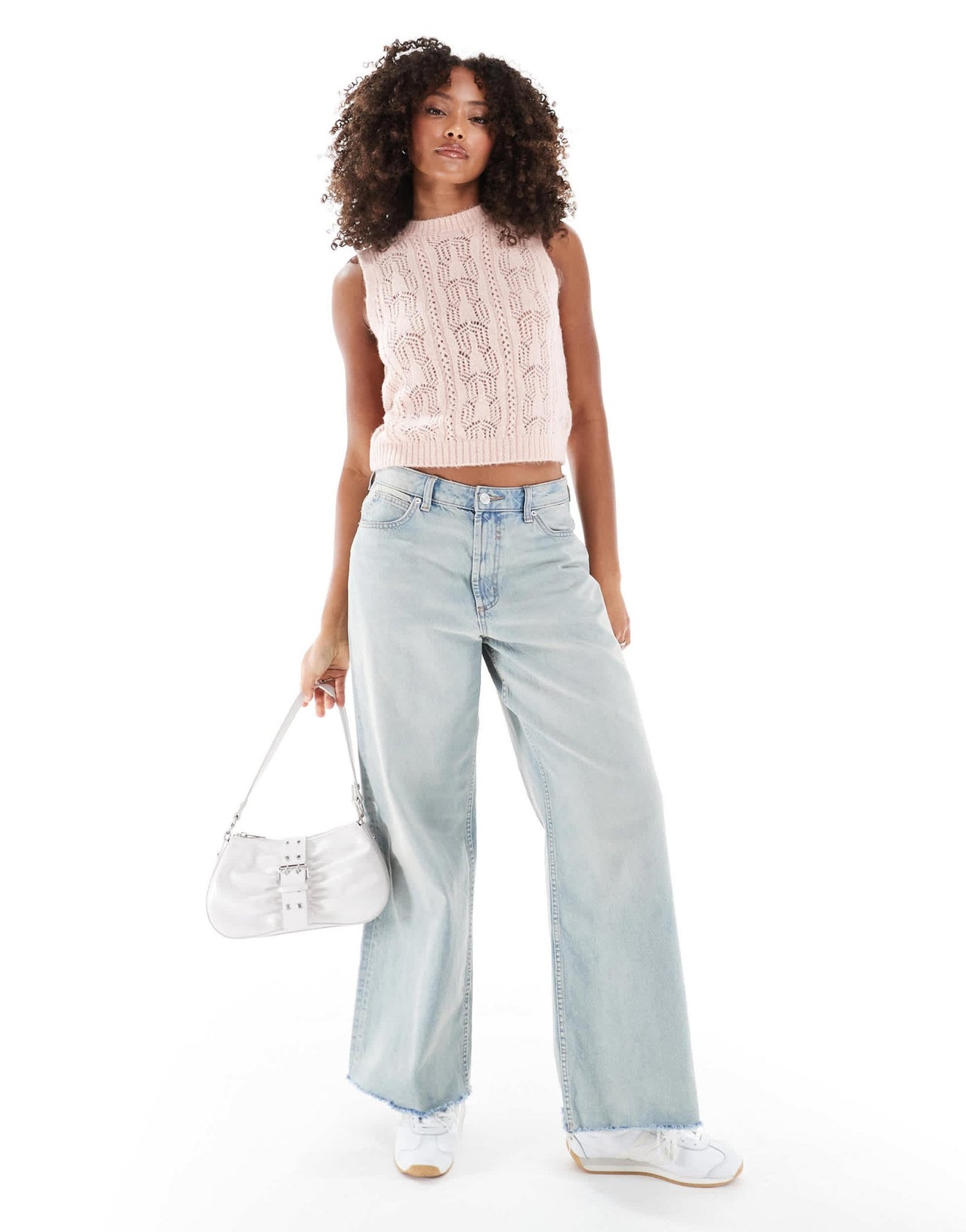 ASOS DESIGN fluffy knit tank top with pointelle stitch in pink - ASOS Sample Sale EU Store