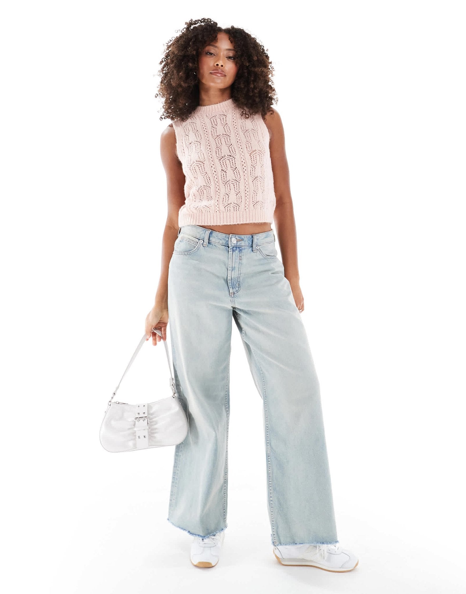 ASOS DESIGN fluffy knit tank top with pointelle stitch in pink - ASOS Sample Sale EU Store