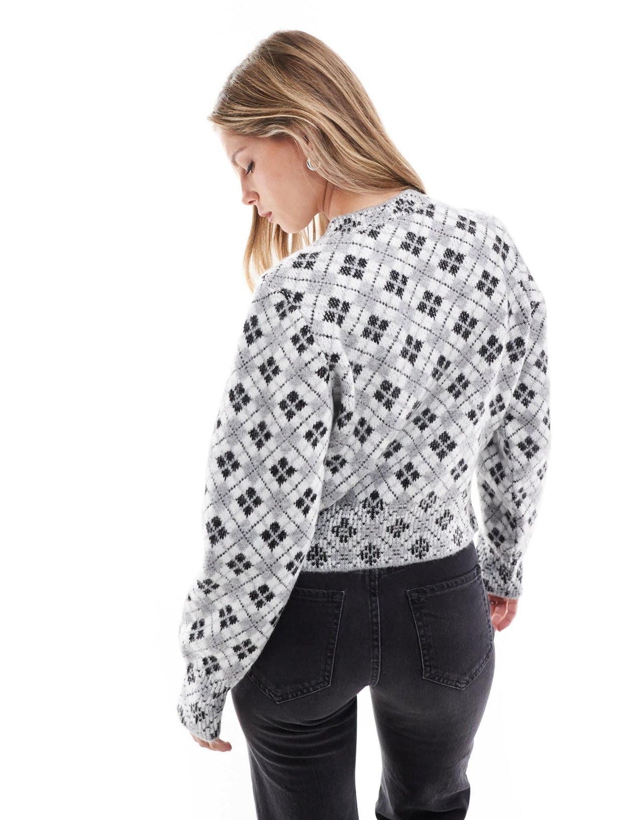 ASOS DESIGN fluffy knitted cardigan in argyle knit - ASOS Sample Sale EU Store