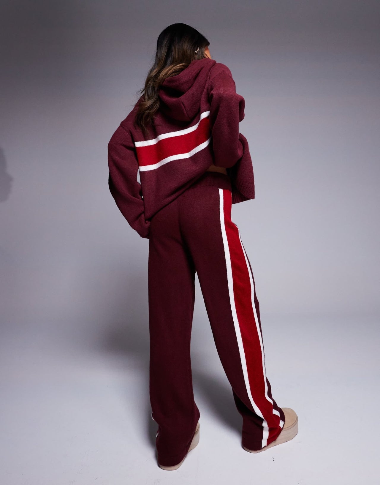 ASOS DESIGN fluffy knitted wide leg trouser co - ord in burgundy - ASOS Sample Sale EU Store