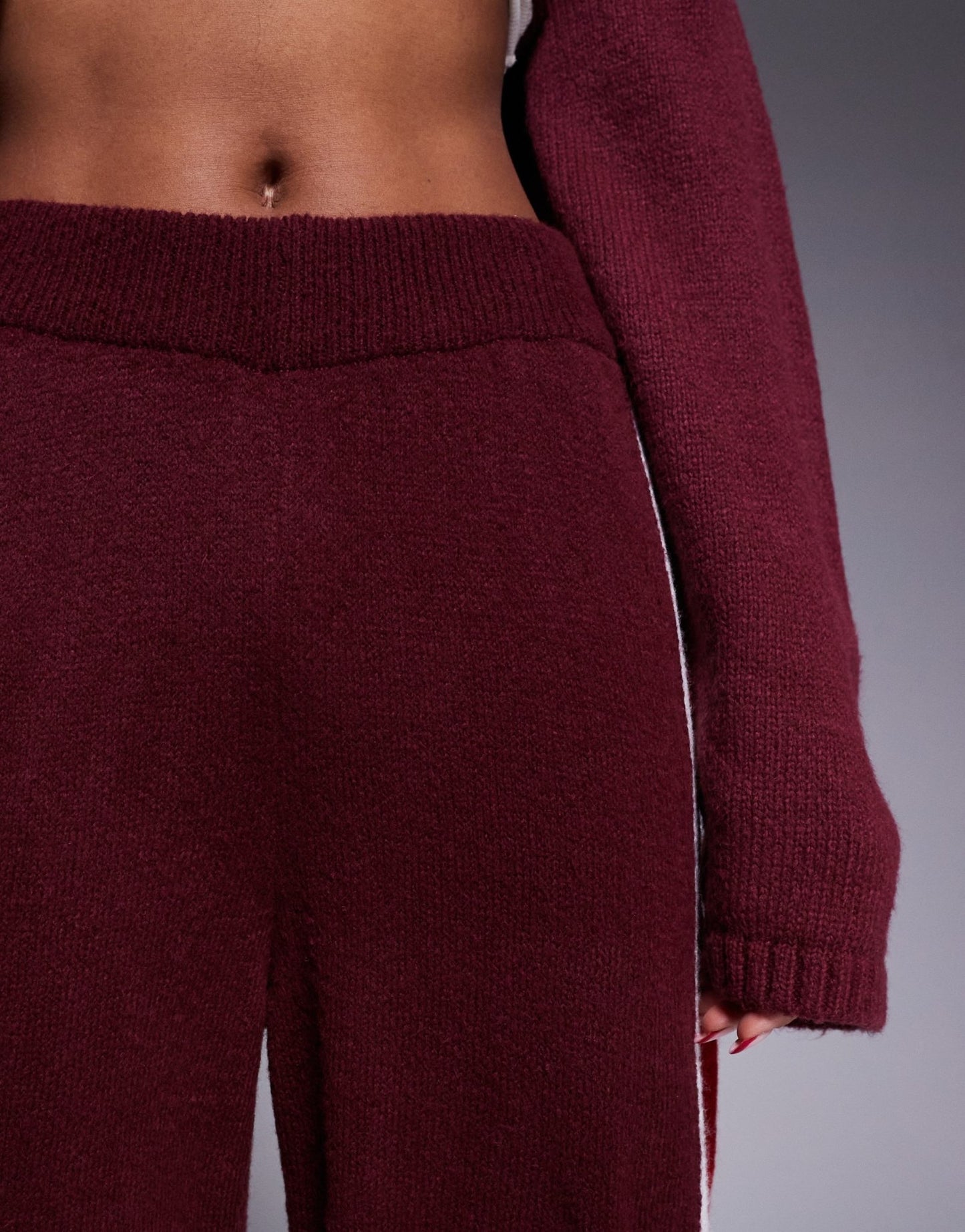 ASOS DESIGN fluffy knitted wide leg trouser co - ord in burgundy - ASOS Sample Sale EU Store