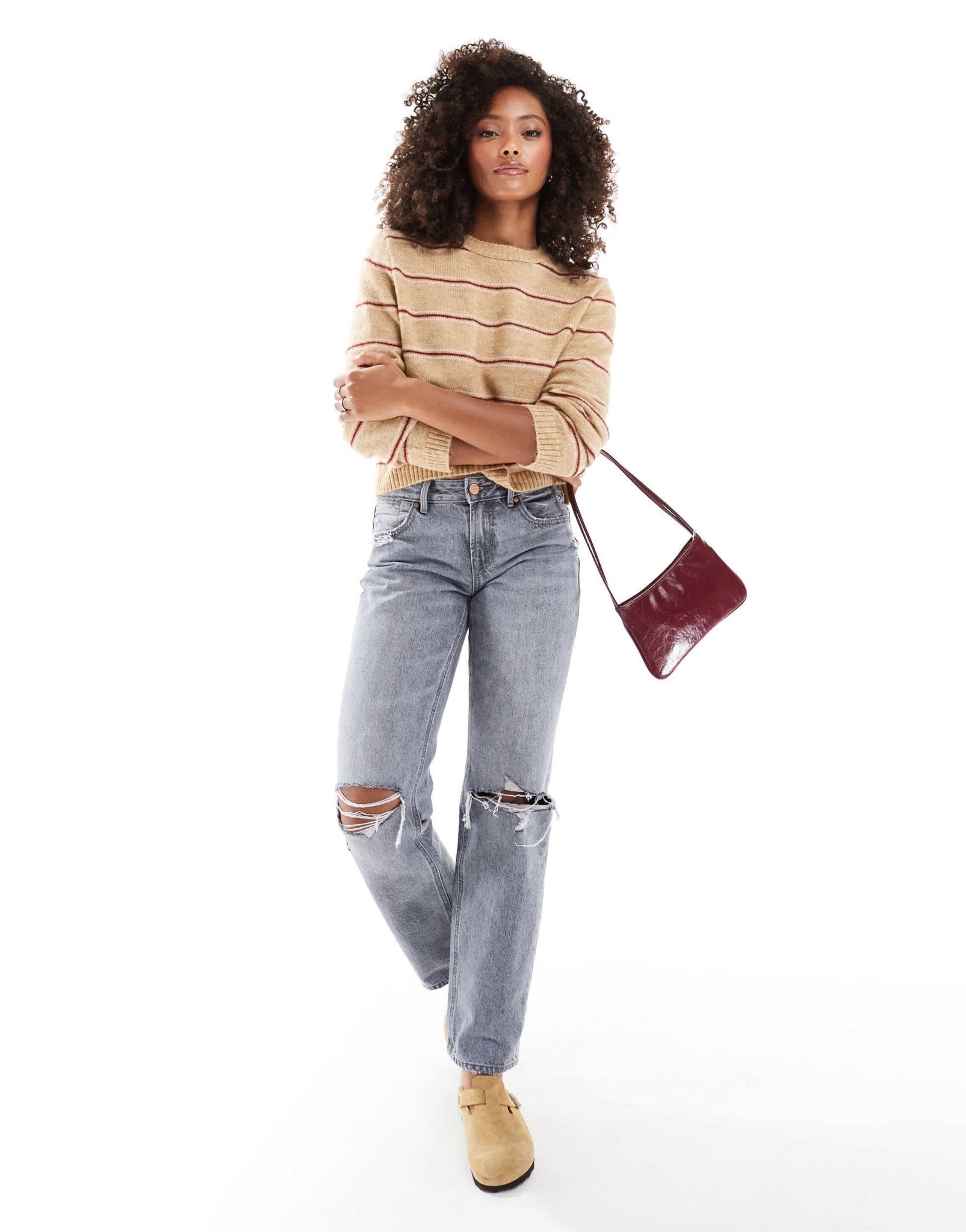 ASOS DESIGN fluffy oversized jumper in brown stripe - ASOS Sample Sale EU Store