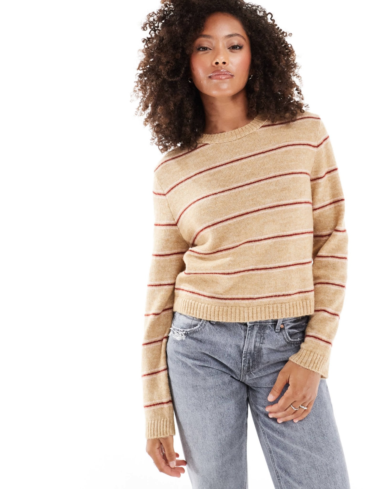 ASOS DESIGN fluffy oversized jumper in brown stripe - ASOS Sample Sale EU Store