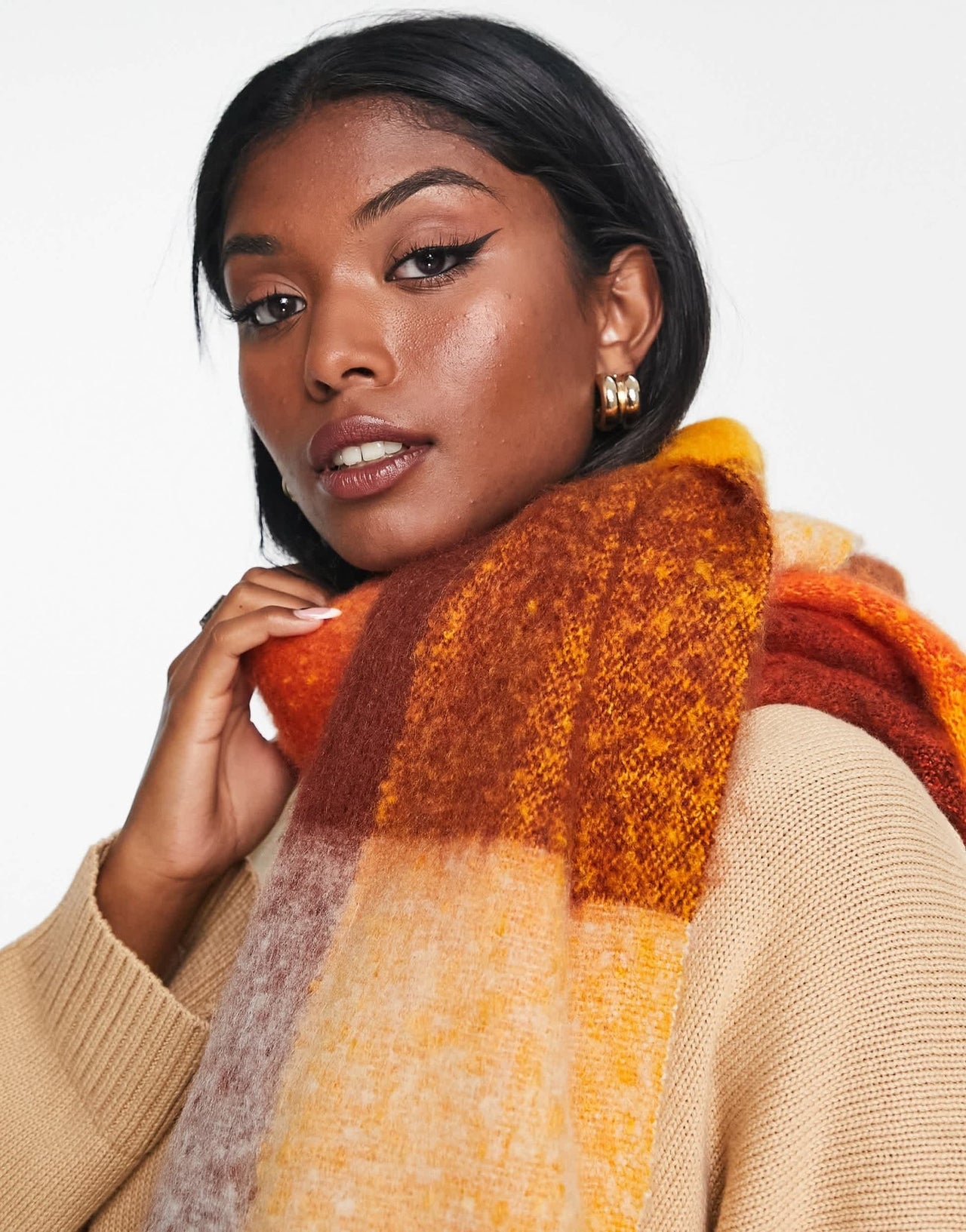 ASOS DESIGN fluffy tassel scarf in orange oversized check - ASOS Sample Sale EU Store