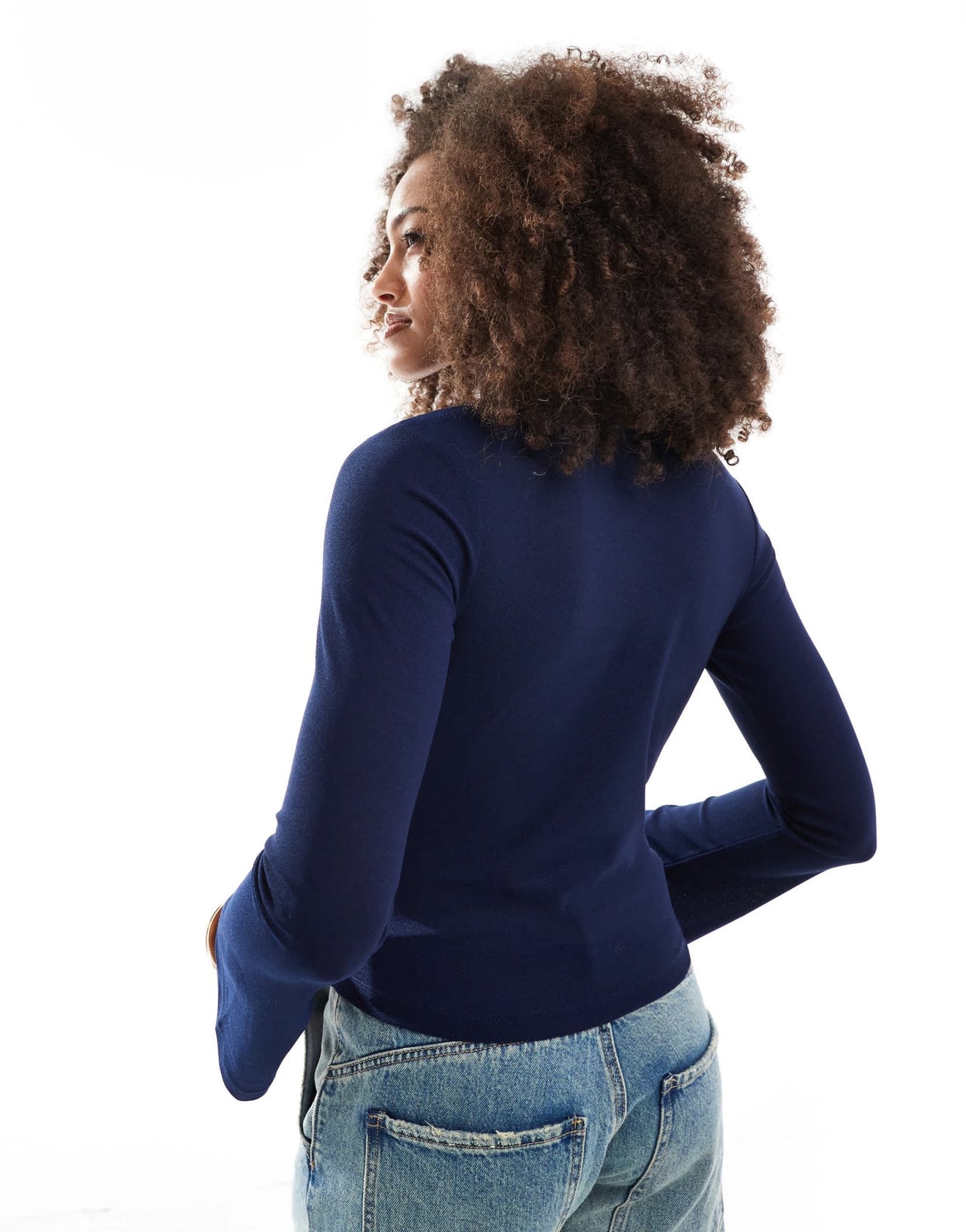 ASOS DESIGN flute sleeve roll neck top in navy - ASOS Sample Sale EU Store