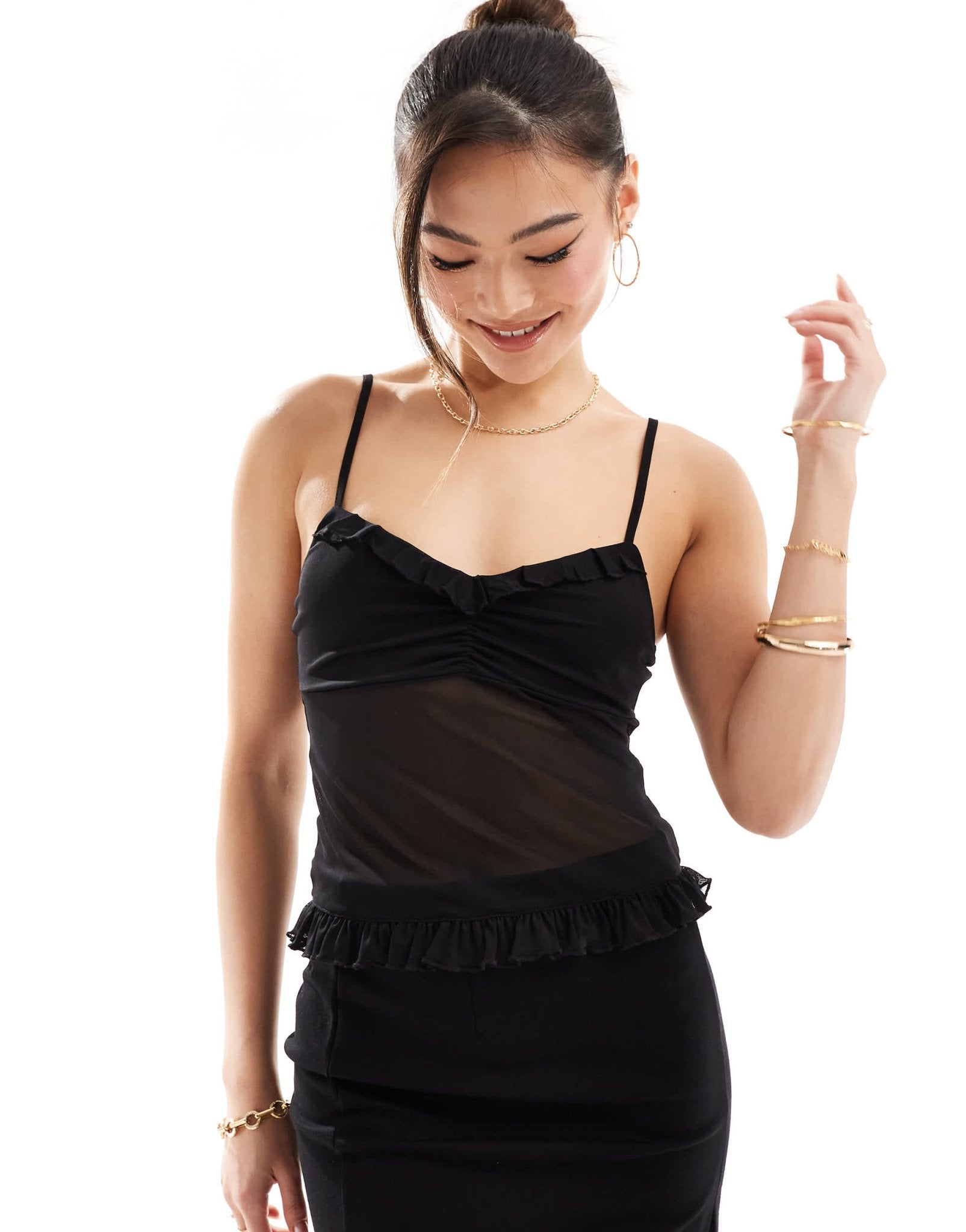ASOS DESIGN frill mesh cami top in black - ASOS Sample Sale EU Store
