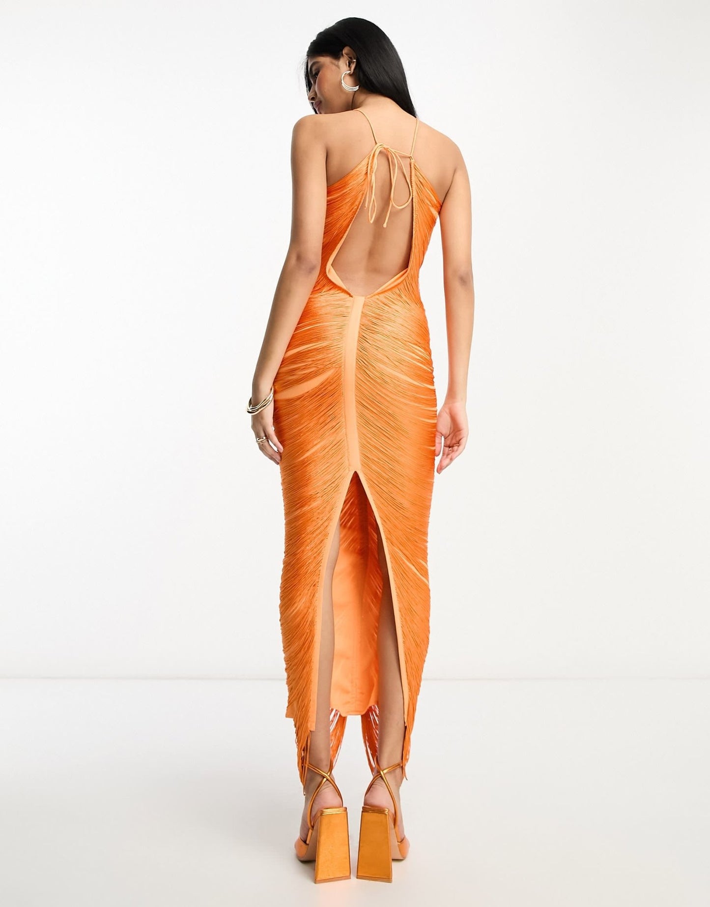 ASOS DESIGN fringe drape halter maxi dress in hot orange - ASOS Sample Sale EU Store