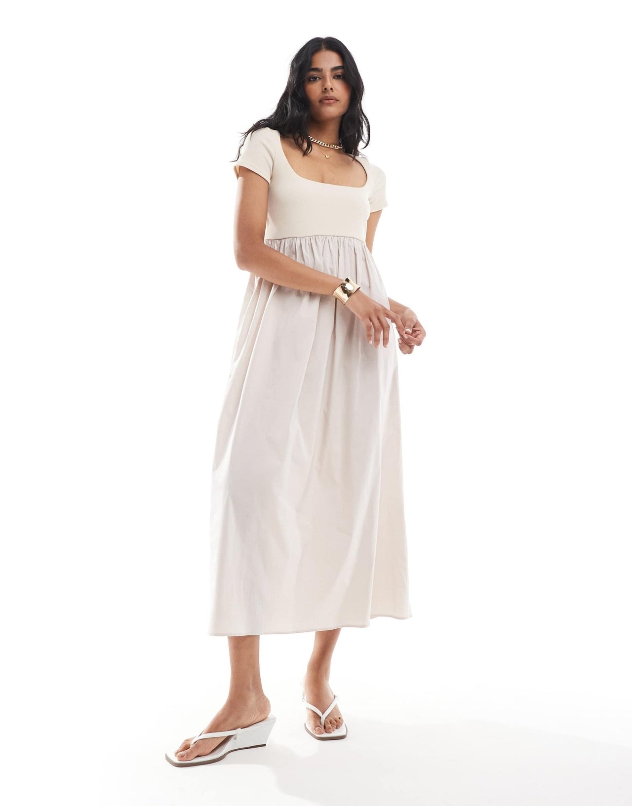 ASOS DESIGN full midi dress with ribbed bodice in stone - ASOS Sample Sale EU Store