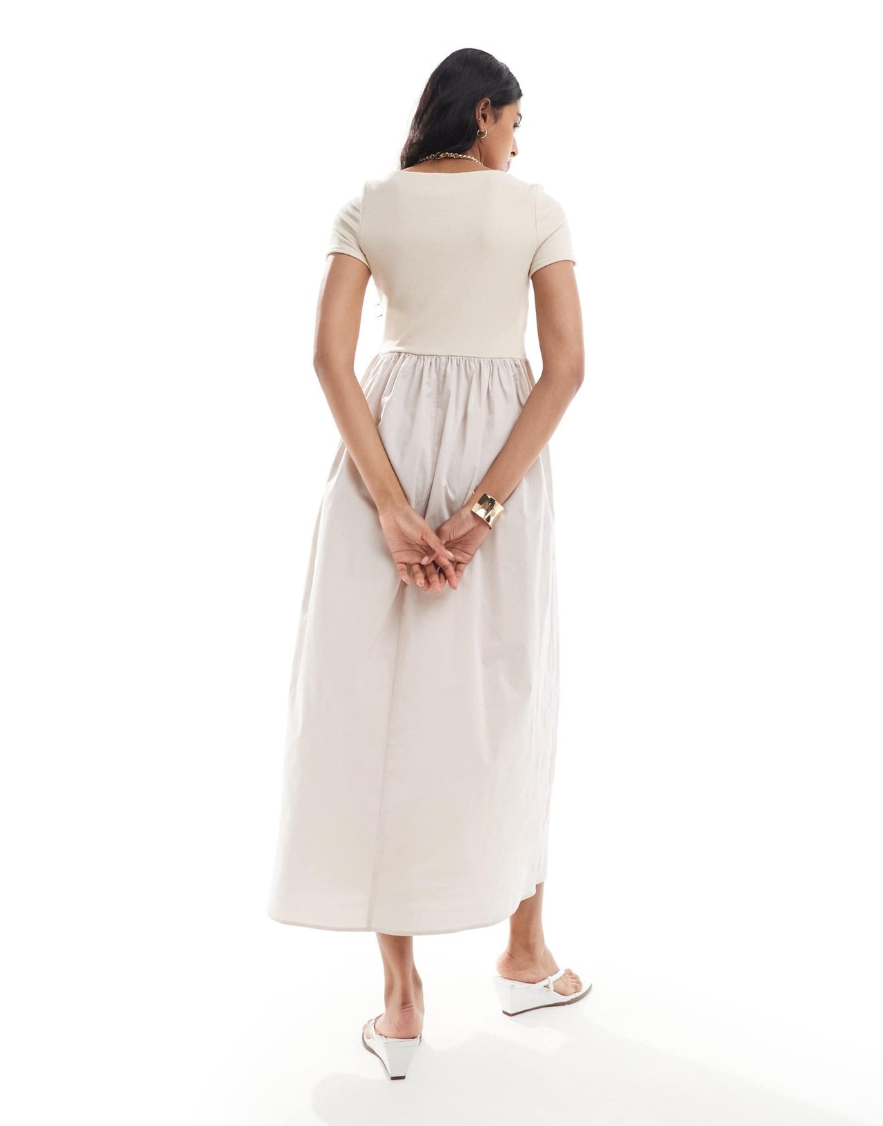 ASOS DESIGN full midi dress with ribbed bodice in stone - ASOS Sample Sale EU Store