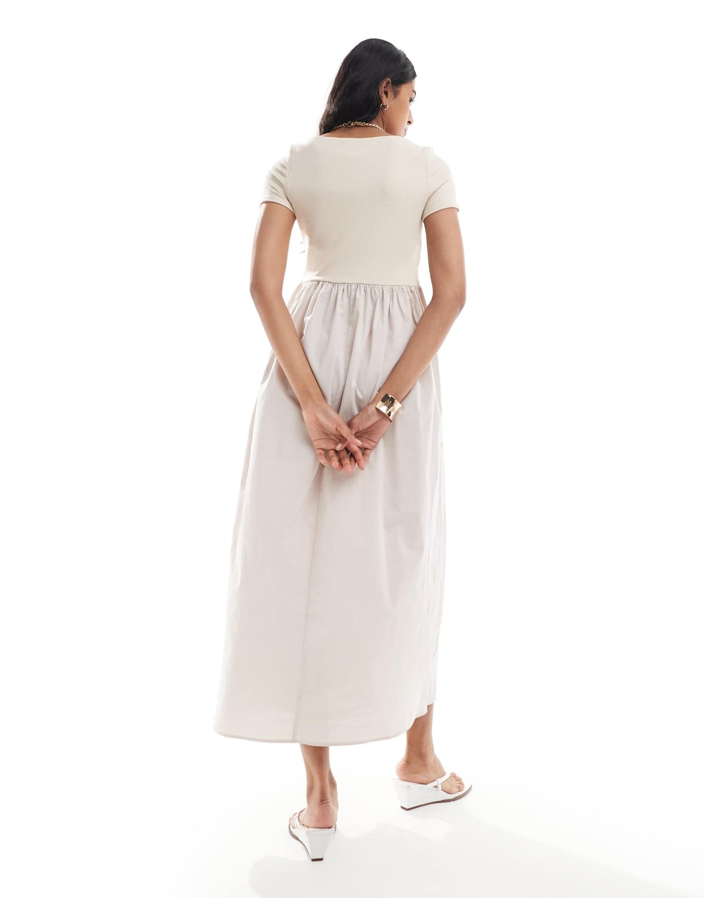 ASOS DESIGN full midi dress with ribbed bodice in stone - ASOS Sample Sale EU Store