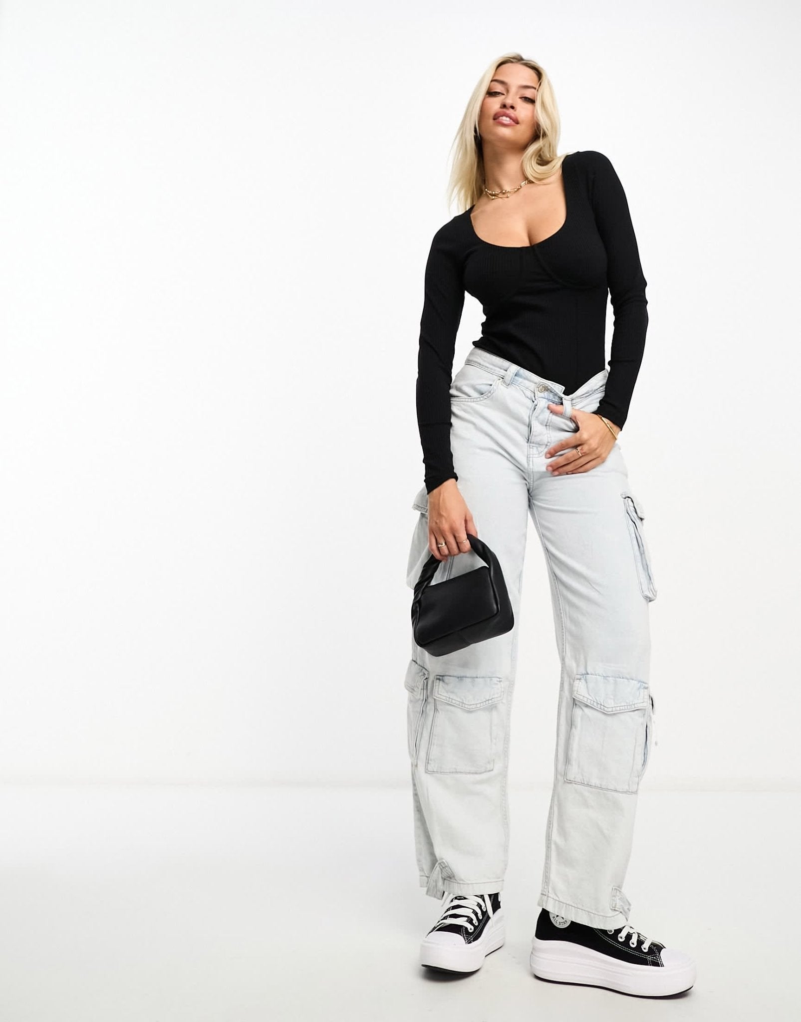 ASOS DESIGN Fuller Bust rib bodysuit with bust seams and long sleeve in black - ASOS Sample Sale EU Store