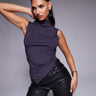 Top ASOS DESIGN con cuello alto, dobladillo asimétrico y fruncido en pizarra