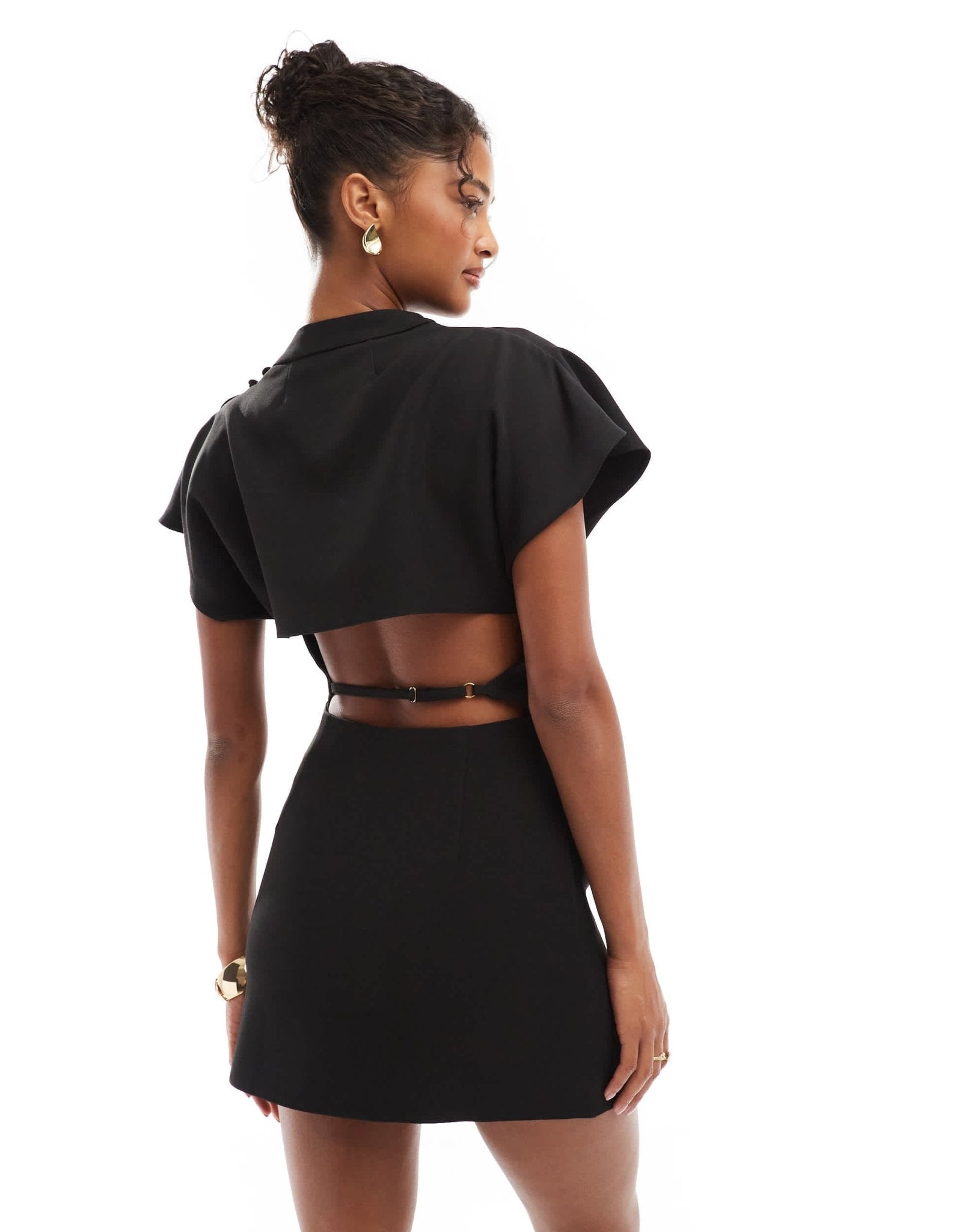 ASOS DESIGN grown on sleeve high neck mini dress with open back detail in black - ASOS Sample Sale EU Store
