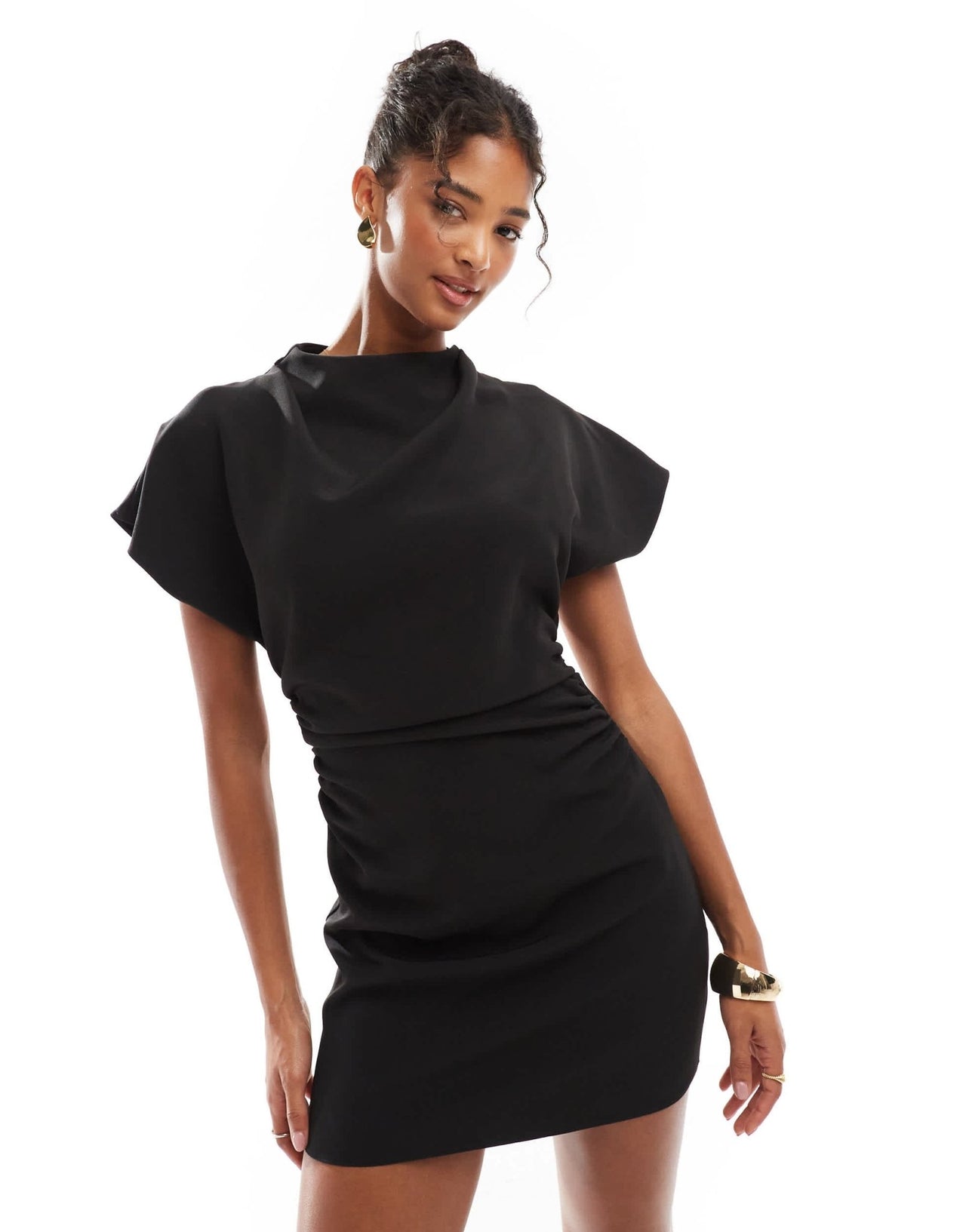 ASOS DESIGN grown on sleeve high neck mini dress with open back detail in black - ASOS Sample Sale EU Store