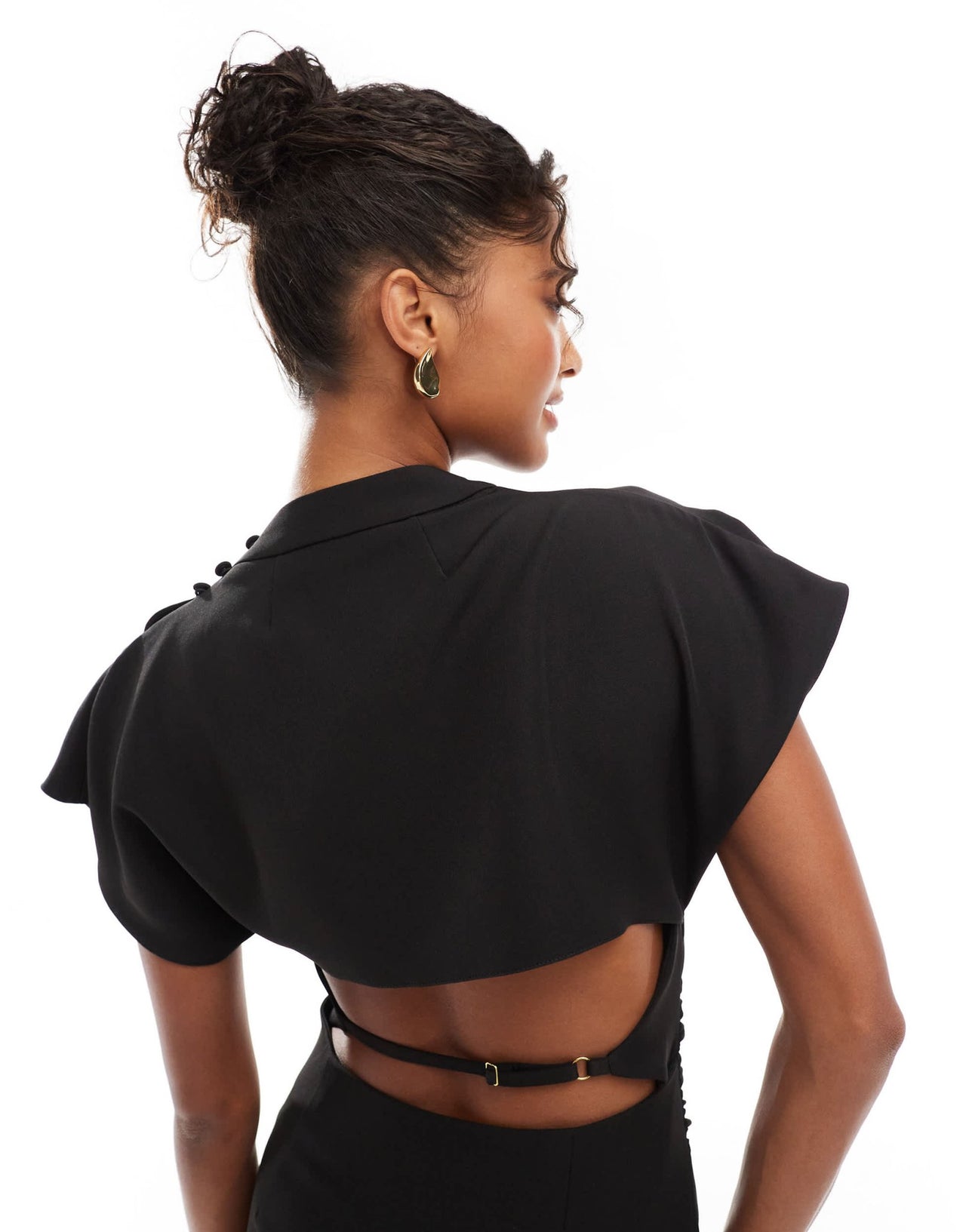 ASOS DESIGN grown on sleeve high neck mini dress with open back detail in black - ASOS Sample Sale EU Store