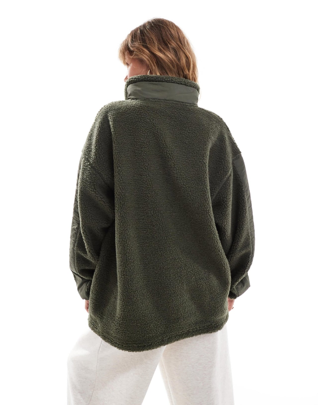 ASOS DESIGN half zip nylon mix borg fleece sweatshirt in khaki - ASOS Sample Sale EU Store