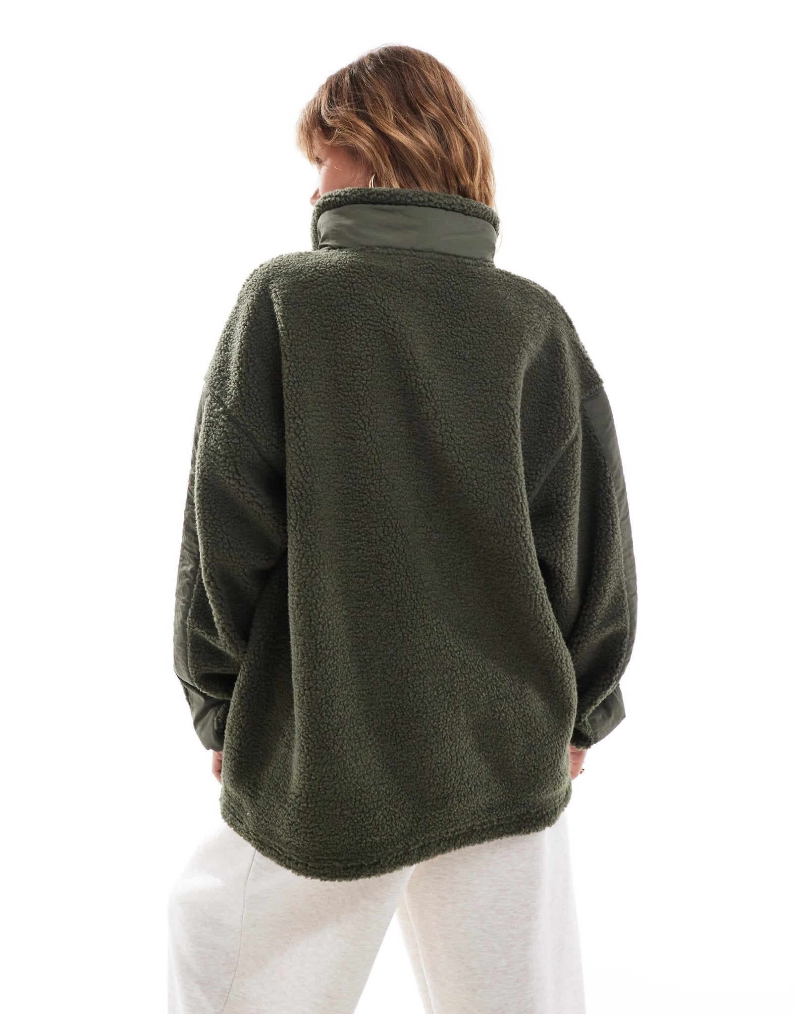 ASOS DESIGN half zip nylon mix borg fleece sweatshirt in khaki - ASOS Sample Sale EU Store