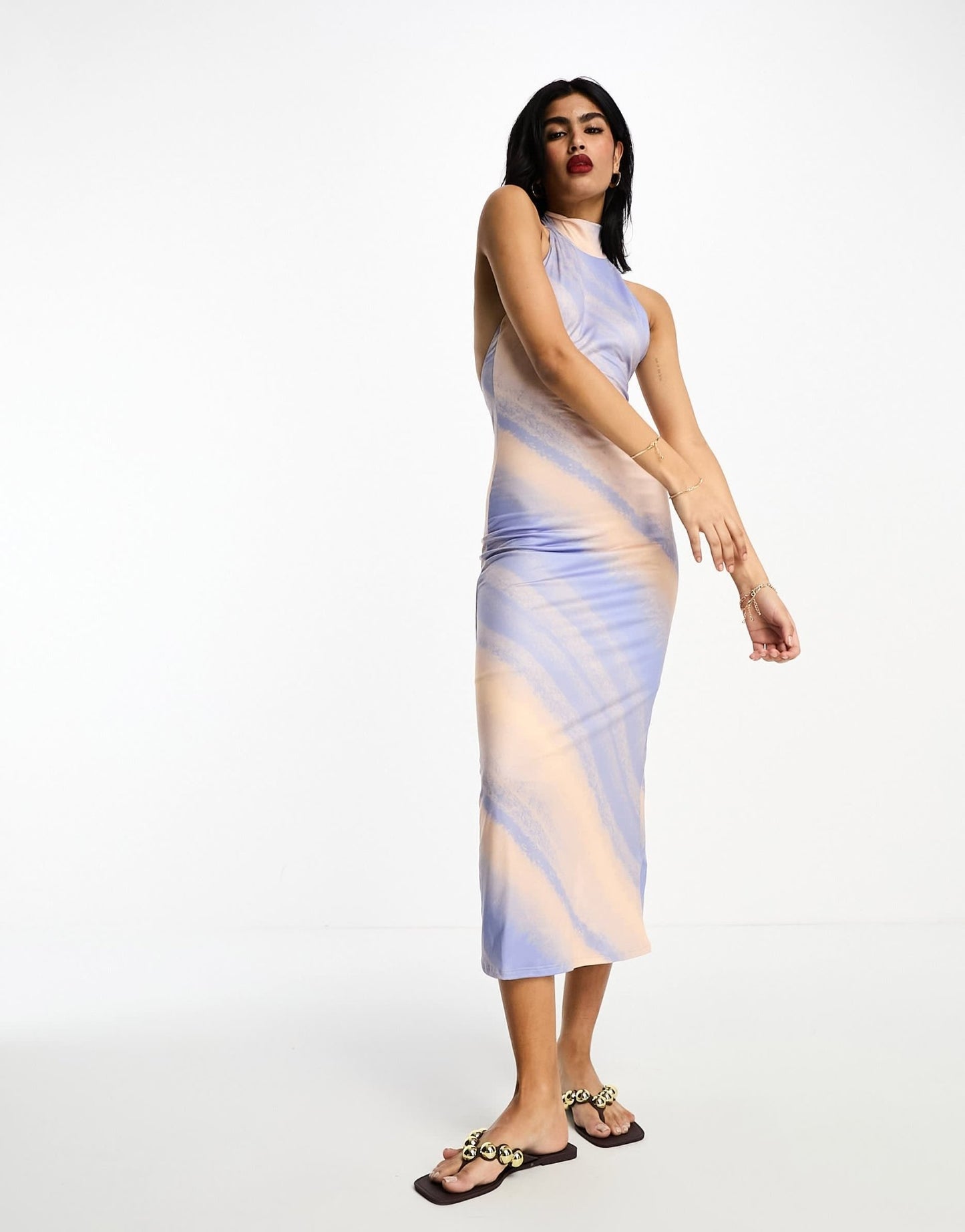 ASOS DESIGN halter cut out back midi dress in pastel stripe - ASOS Sample Sale EU Store