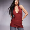 ASOS DESIGN halter gathered side textured top in brown