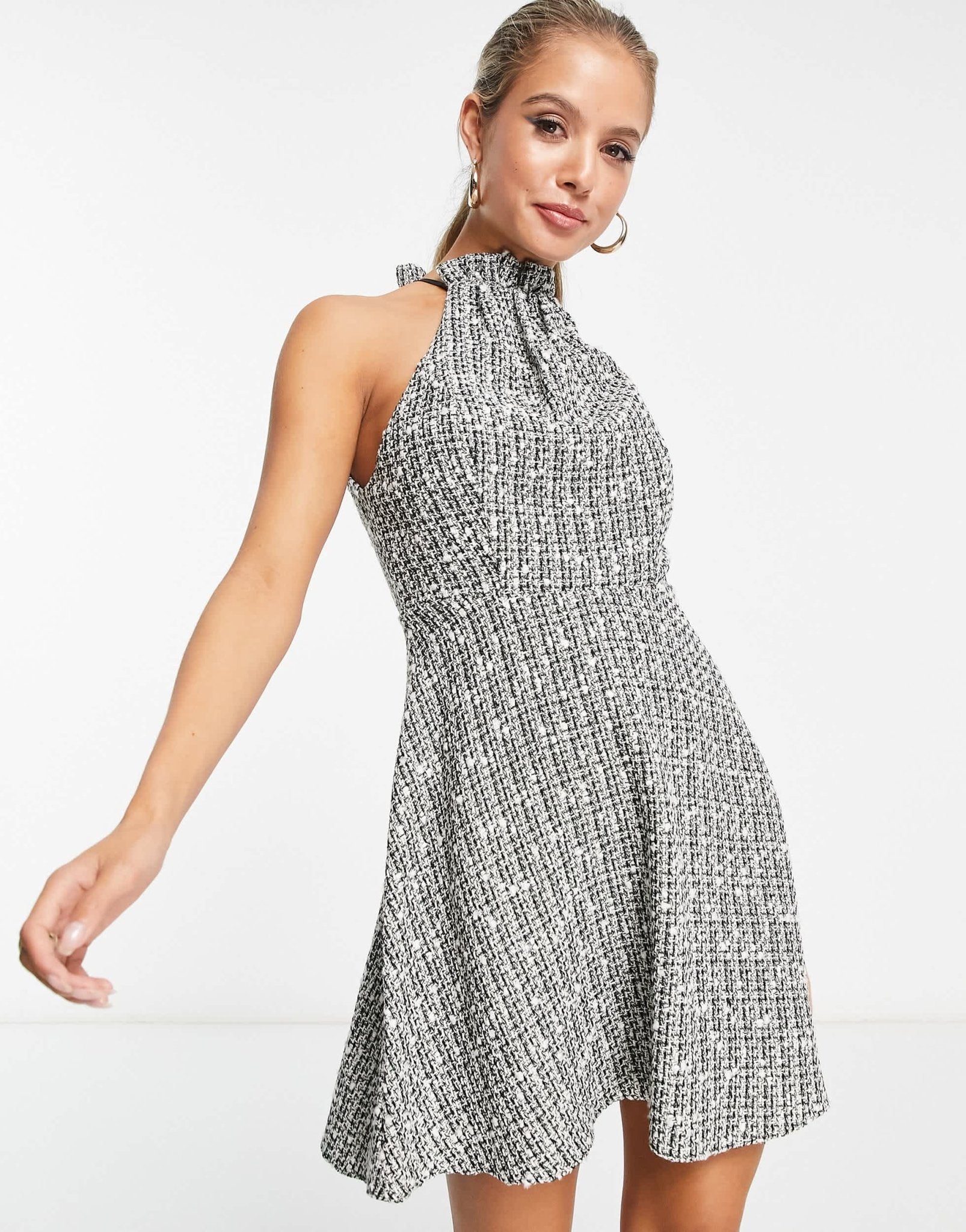 ASOS DESIGN halter mini sculpted dress in khaki boucle - ASOS Sample Sale EU Store