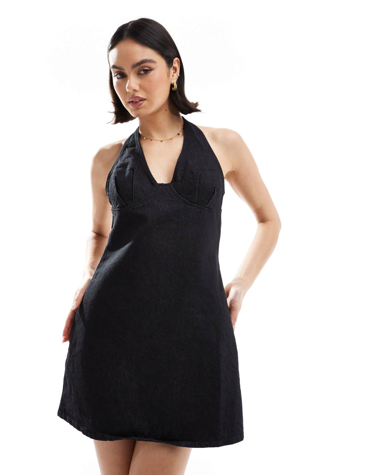 ASOS DESIGN halter neck denim mini dress in black - ASOS Sample Sale EU Store