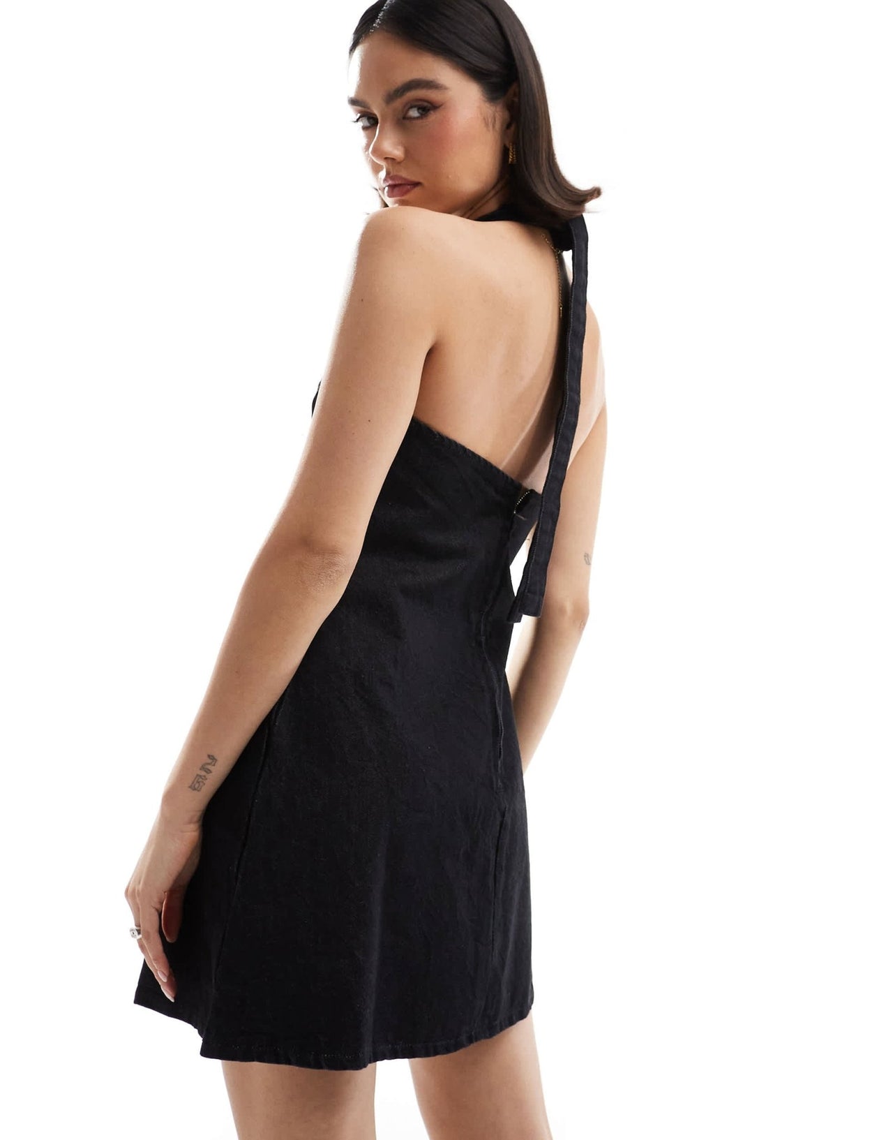ASOS DESIGN halter neck denim mini dress in black - ASOS Sample Sale EU Store