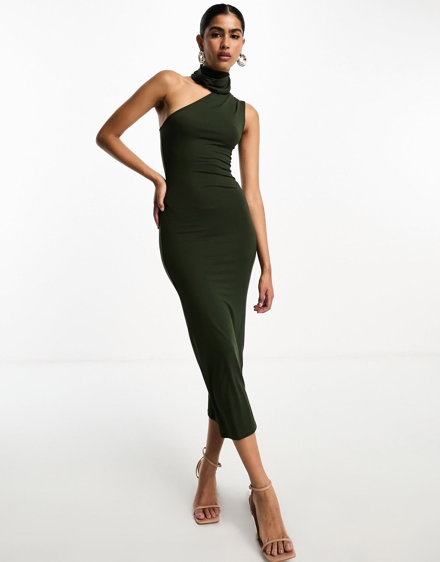 ASOS DESIGN halter shoulder midi dress in khaki - ASOS Sample Sale EU Store