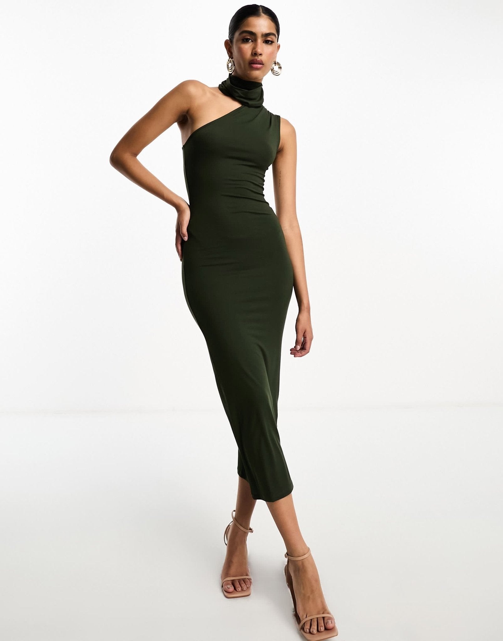 ASOS DESIGN halter shoulder midi dress in khaki - ASOS Sample Sale EU Store