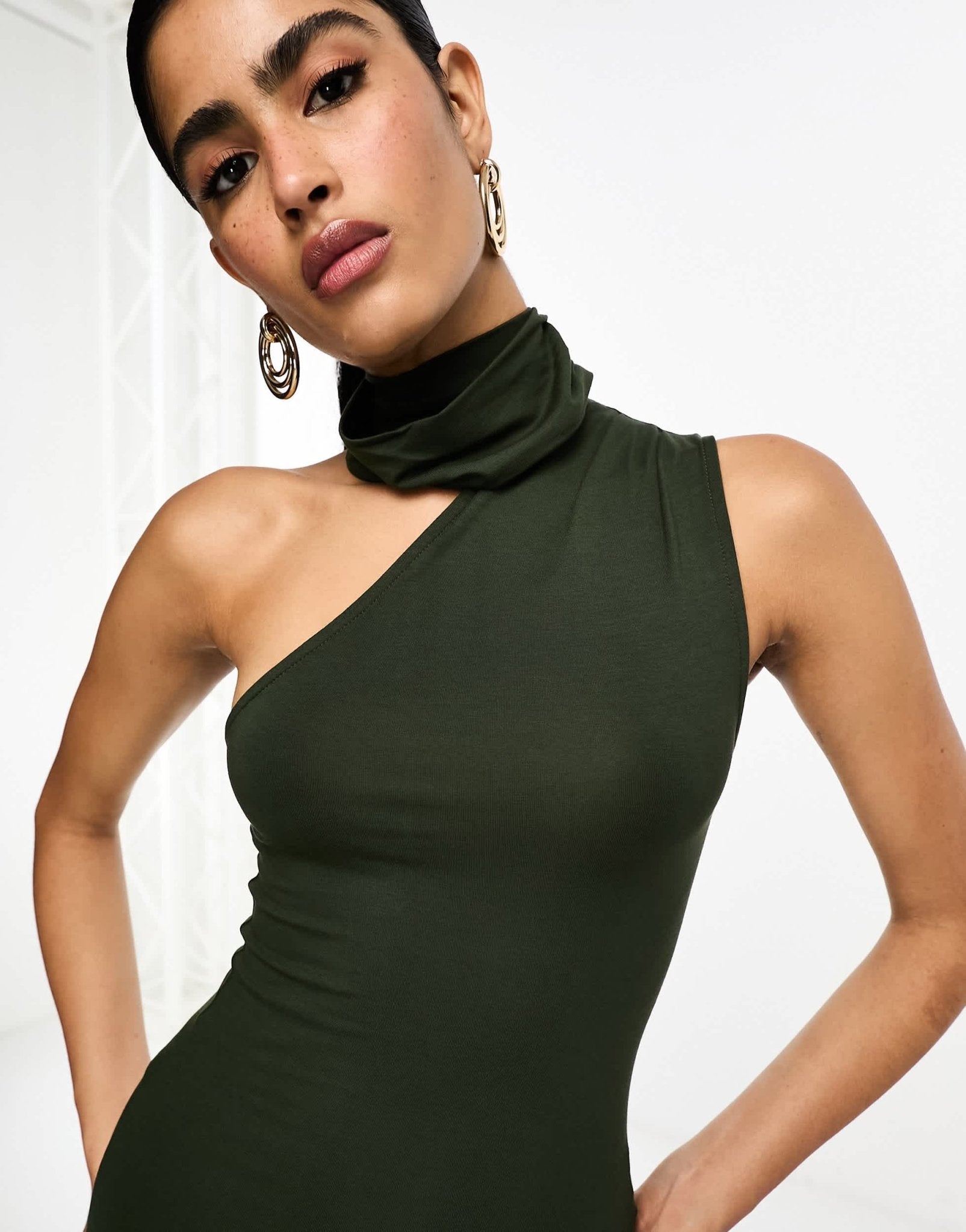 ASOS DESIGN halter shoulder midi dress in khaki - ASOS Sample Sale EU Store