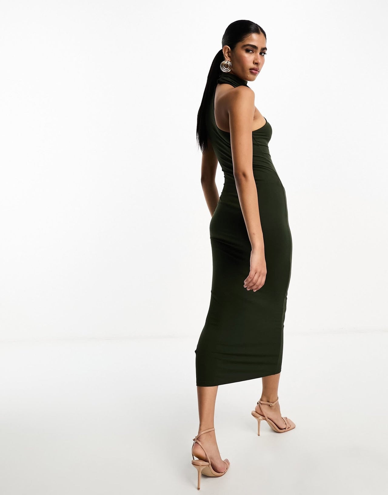 ASOS DESIGN halter shoulder midi dress in khaki - ASOS Sample Sale EU Store