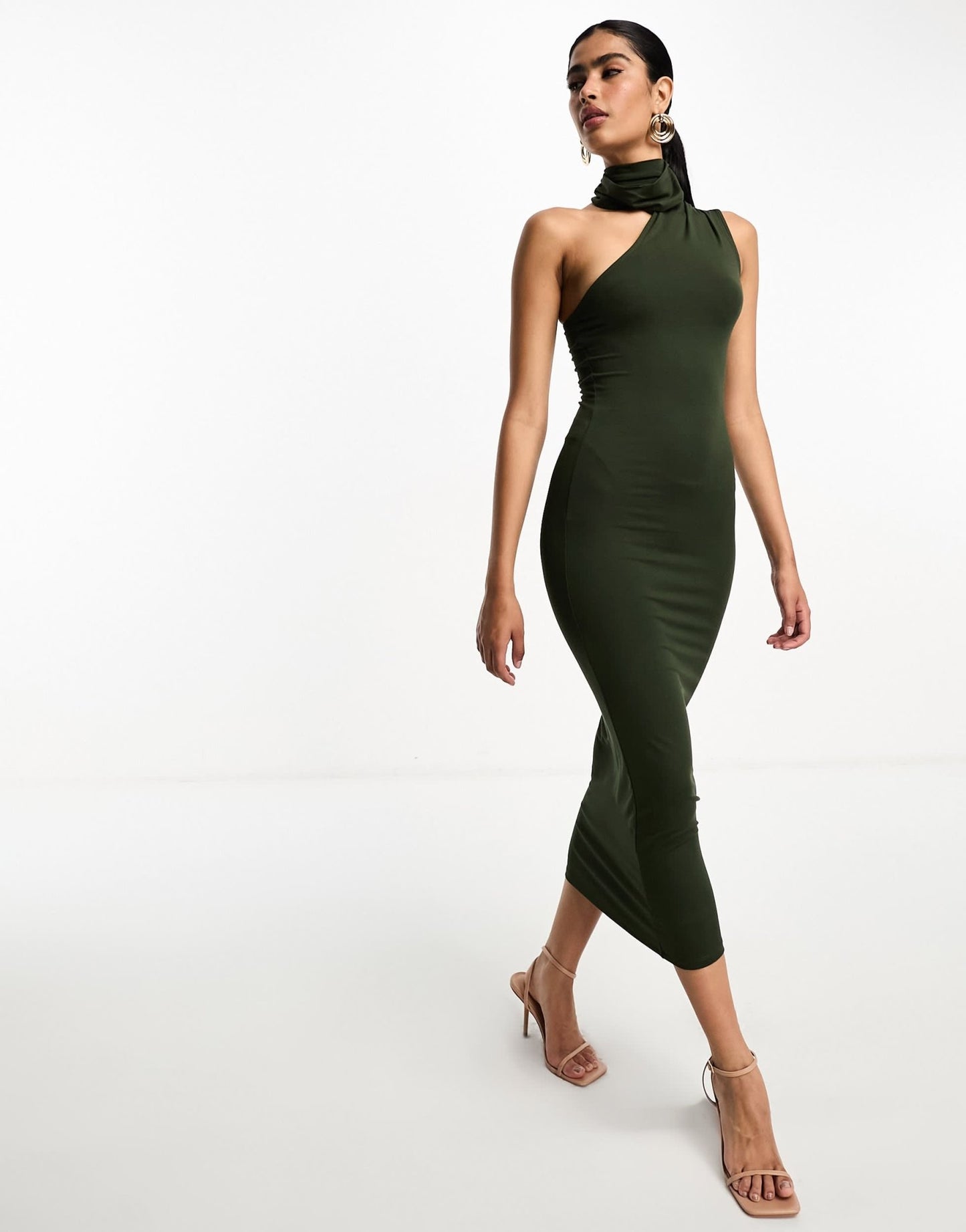 ASOS DESIGN halter shoulder midi dress in khaki - ASOS Sample Sale EU Store