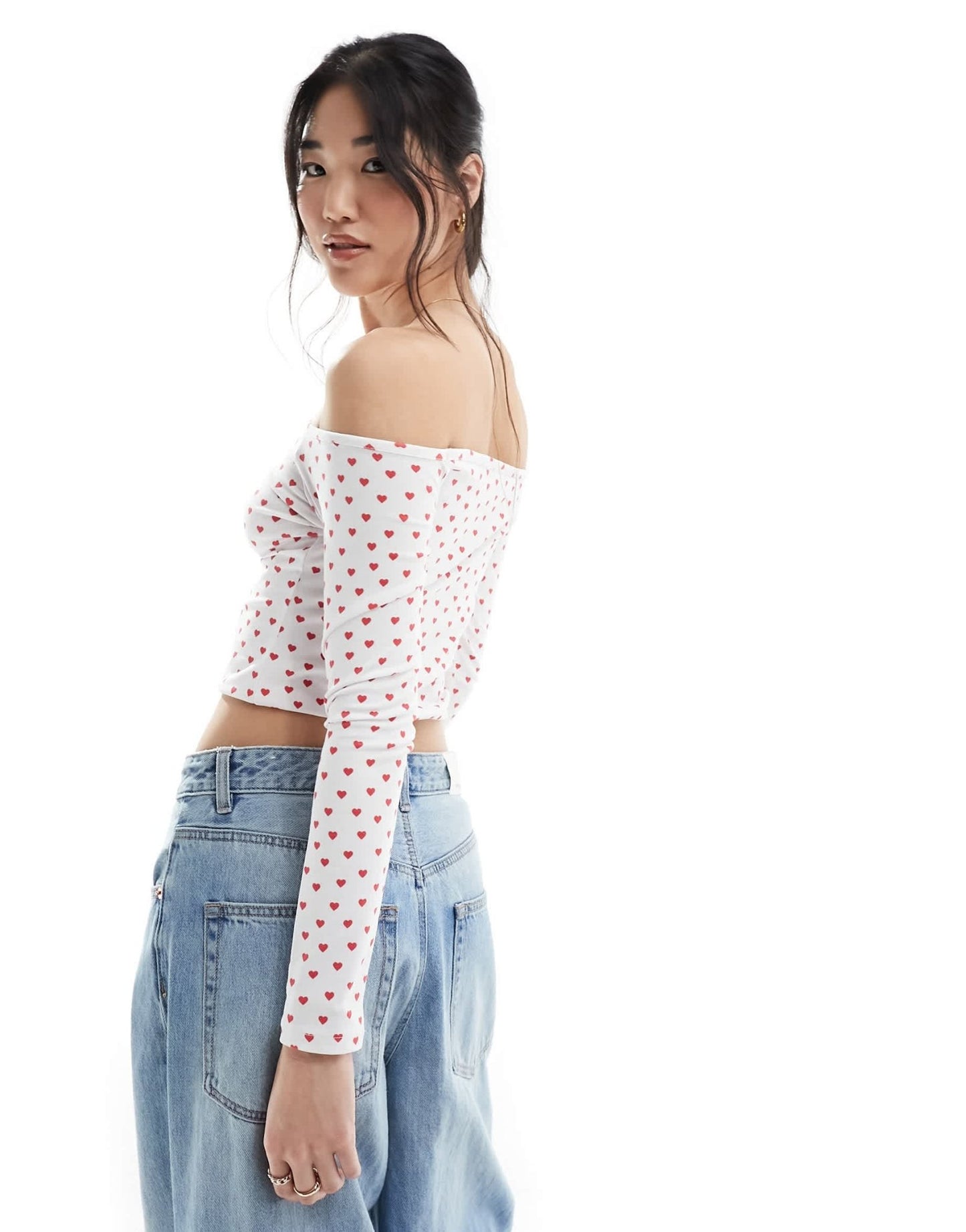 ASOS DESIGN heart print bardot top in ivory - ASOS Sample Sale EU Store