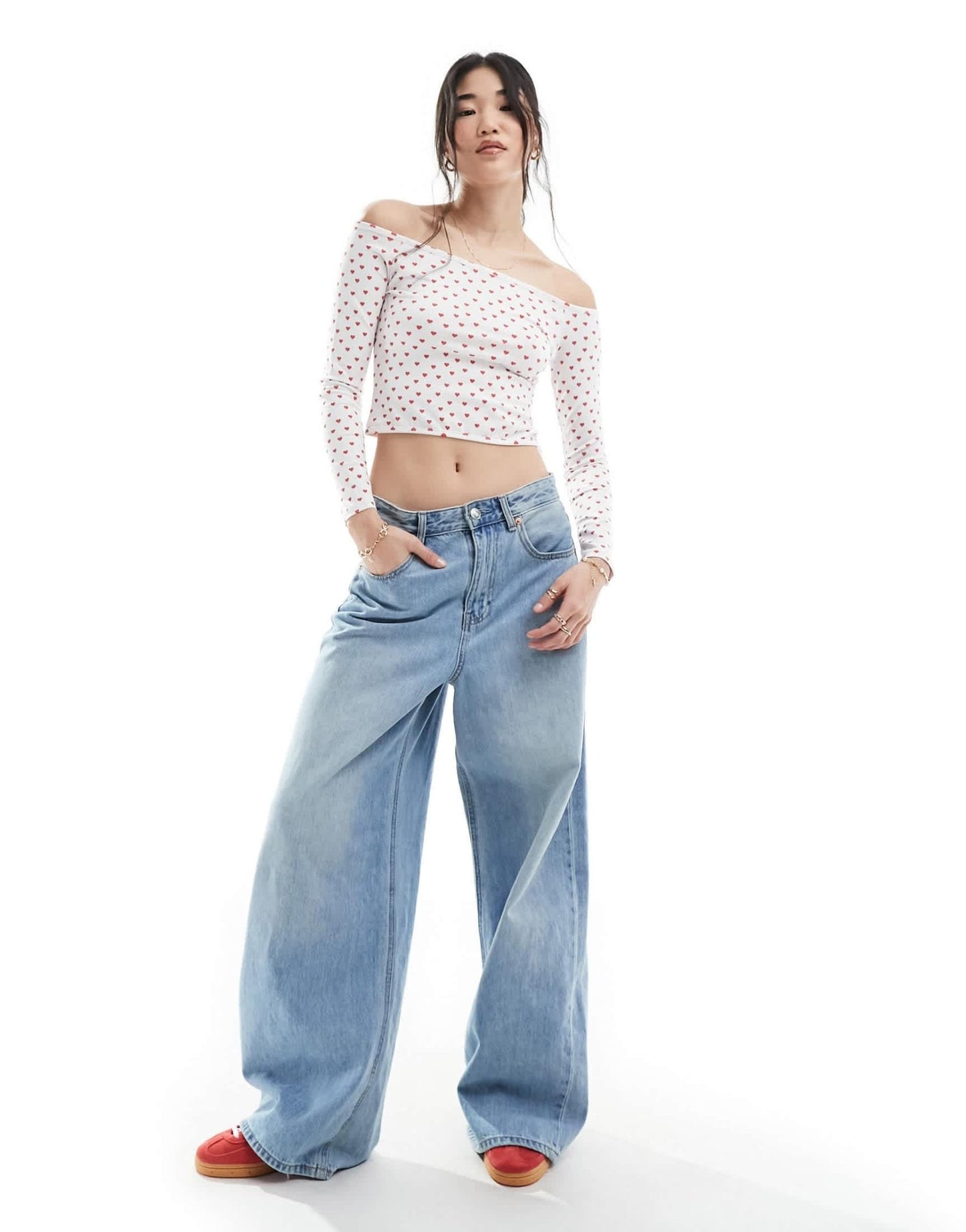 ASOS DESIGN heart print bardot top in ivory - ASOS Sample Sale EU Store