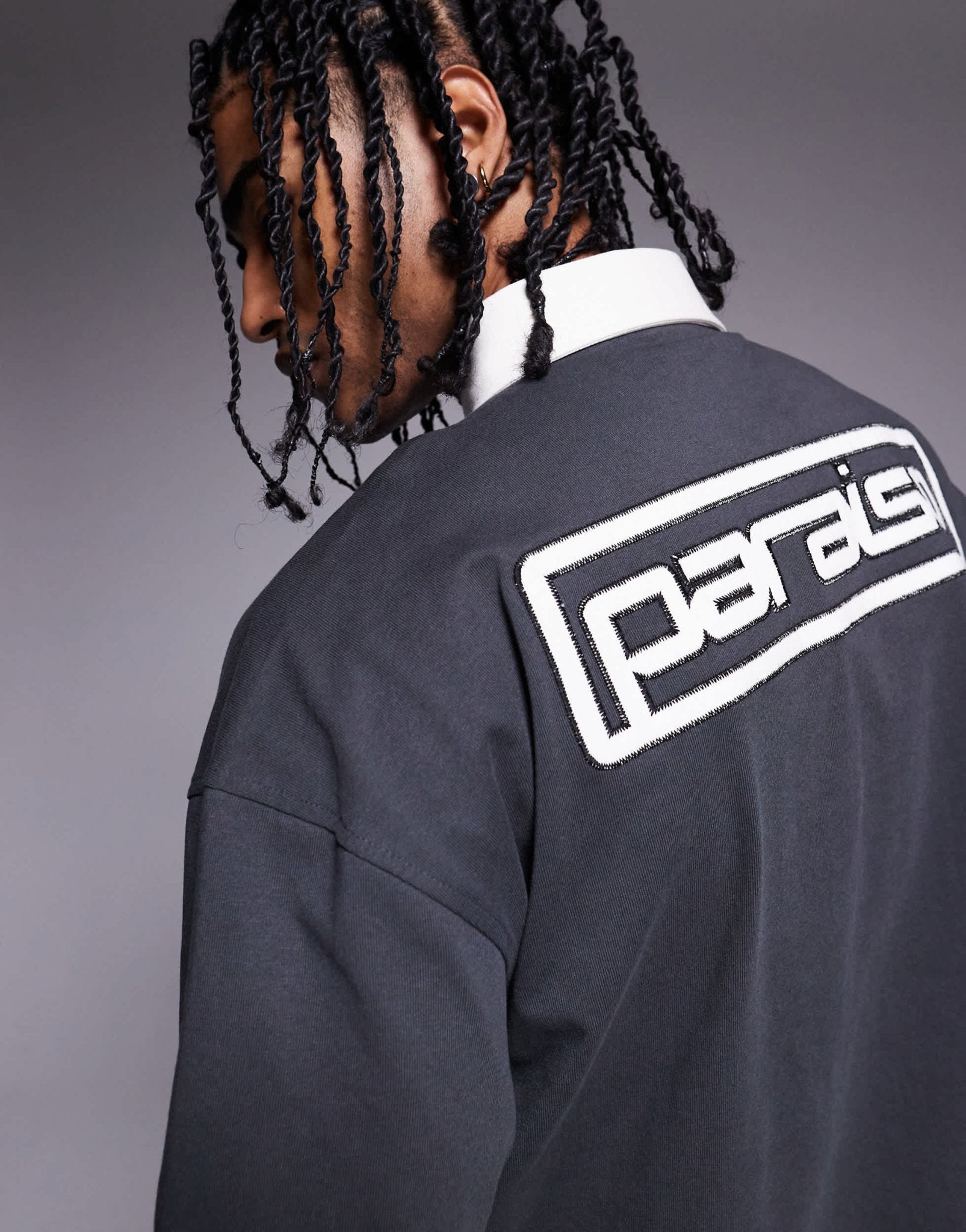 ASOS DESIGN heavyweight boxy polo in with canvas collar and applique in black - ASOS Sample Sale EU Store