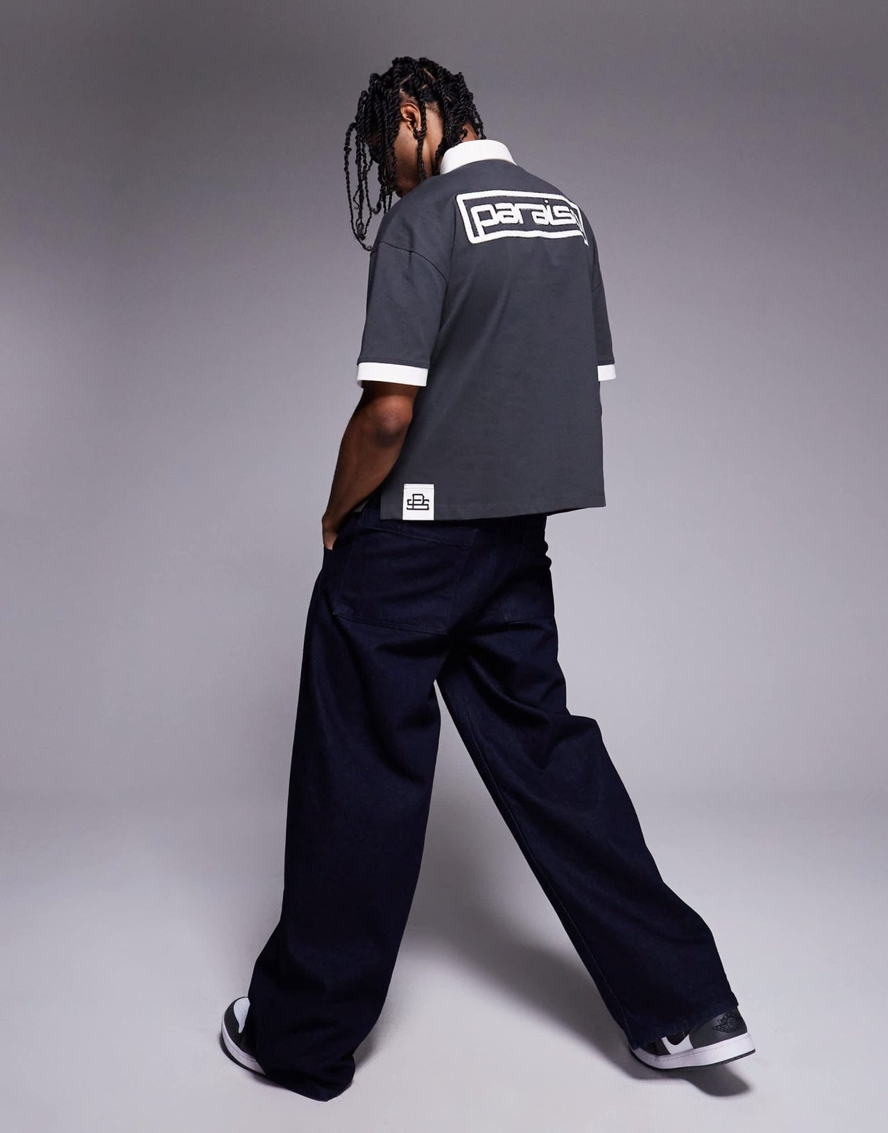 ASOS DESIGN heavyweight boxy polo in with canvas collar and applique in black - ASOS Sample Sale EU Store