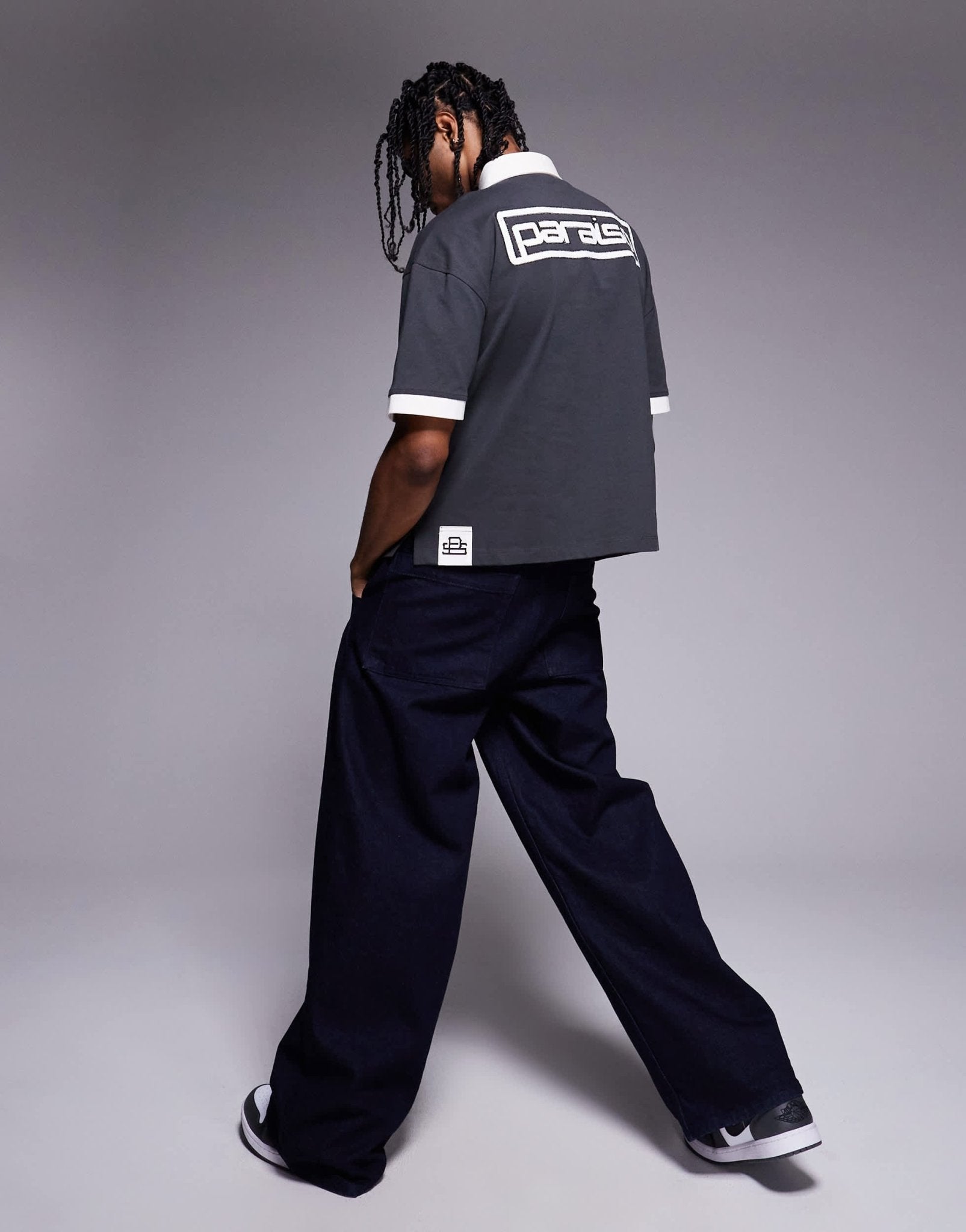ASOS DESIGN heavyweight boxy polo in with canvas collar and applique in black - ASOS Sample Sale EU Store