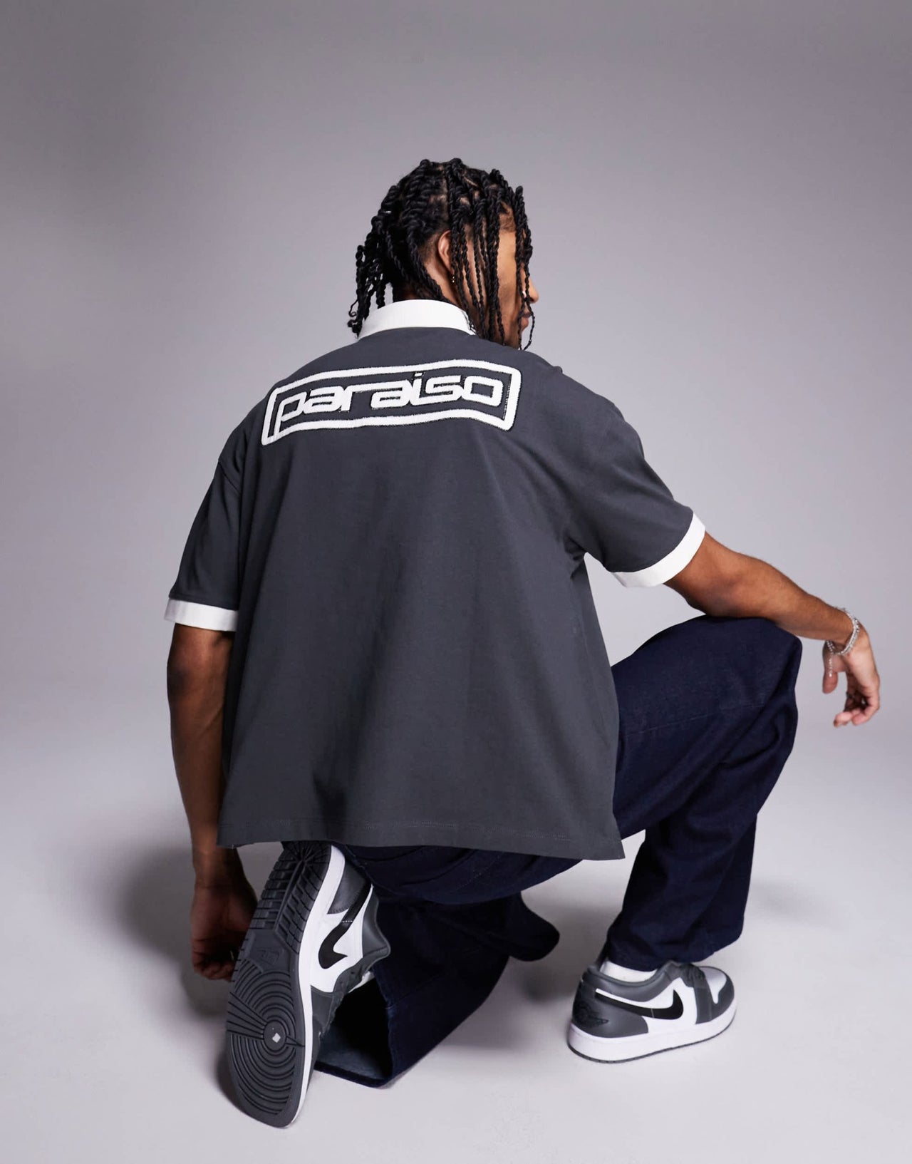 ASOS DESIGN heavyweight boxy polo in with canvas collar and applique in black - ASOS Sample Sale EU Store