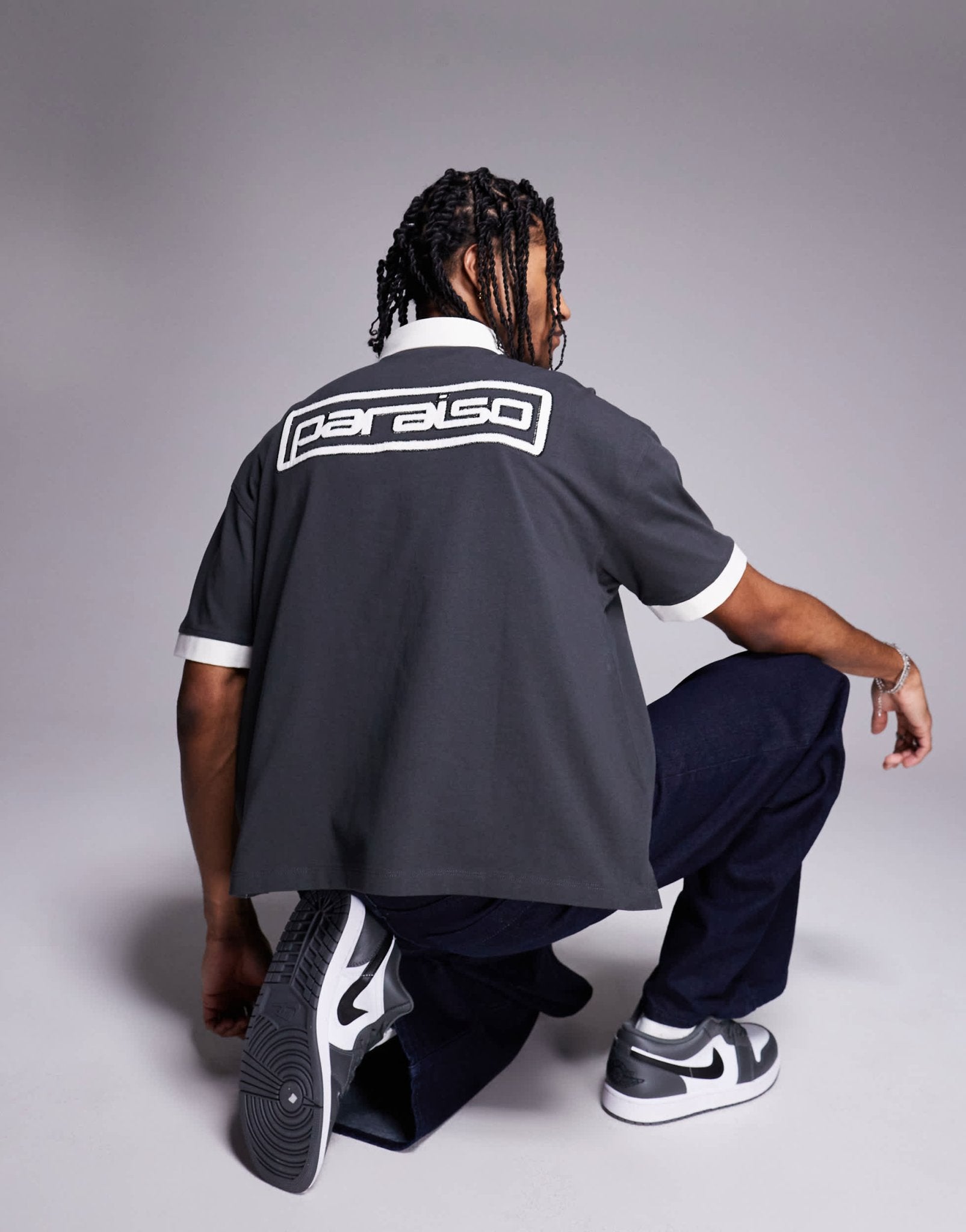 ASOS DESIGN heavyweight boxy polo in with canvas collar and applique in black - ASOS Sample Sale EU Store