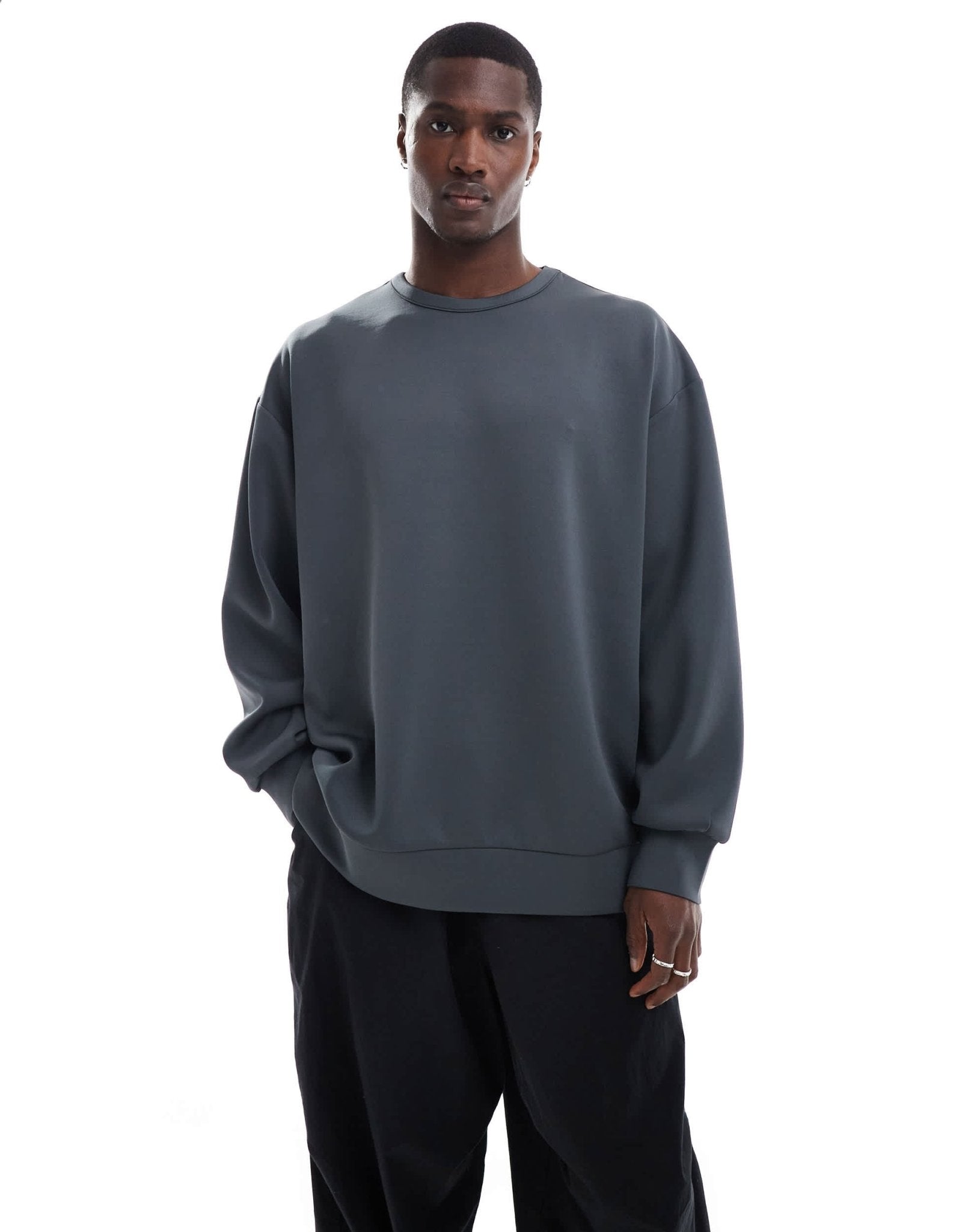ASOS DESIGN heavyweight extreme oversized sweatshirt with hem detail in scuba - style fabric in charcoal - CHARCOAL - ASOS Sample Sale EU Store