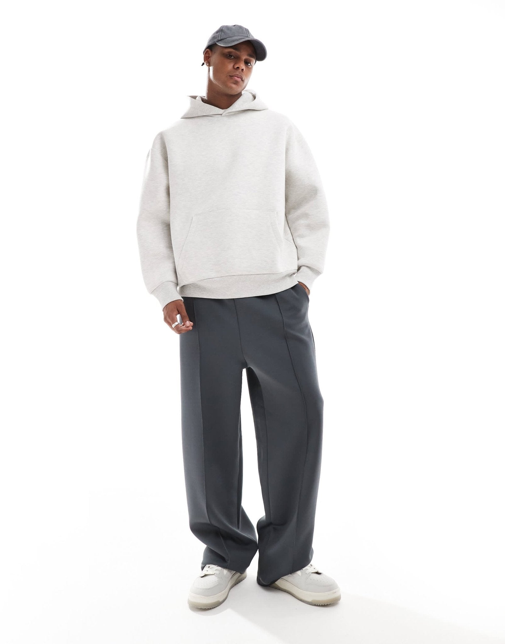 ASOS DESIGN heavyweight oversized hoodie in scuba - style fabric in grey marl - WHITE - ASOS Sample Sale EU Store