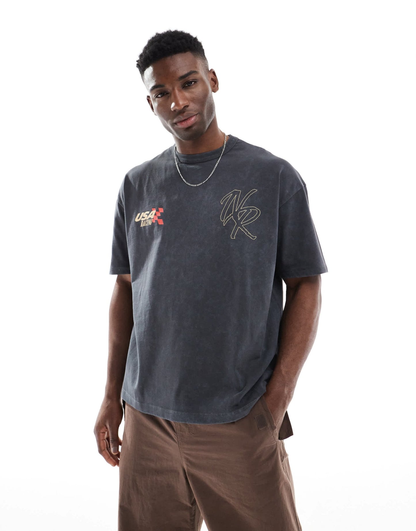 ASOS DESIGN heavyweight oversized t-shirt in washed black with sports graphic - ASOS Sample Sale EU Store